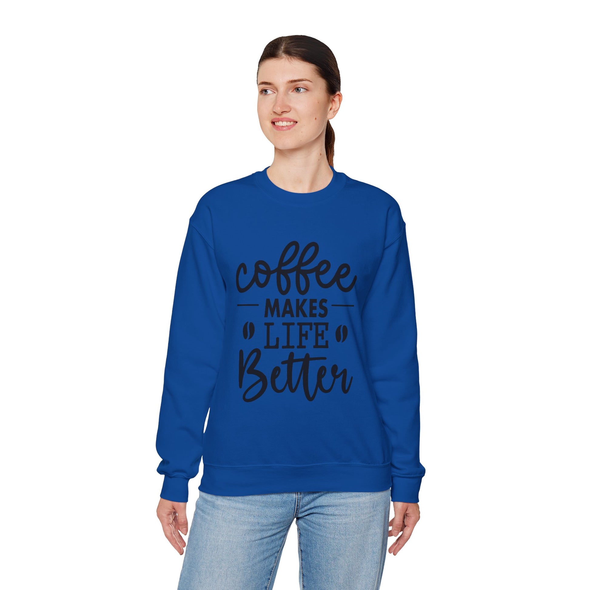 Coffee makes Life Better Sweatshirt, Coffee Lovers Unisex Heavy Blend™ Crewneck Sweatshirt, Sweatshirt for Coffee Lovers