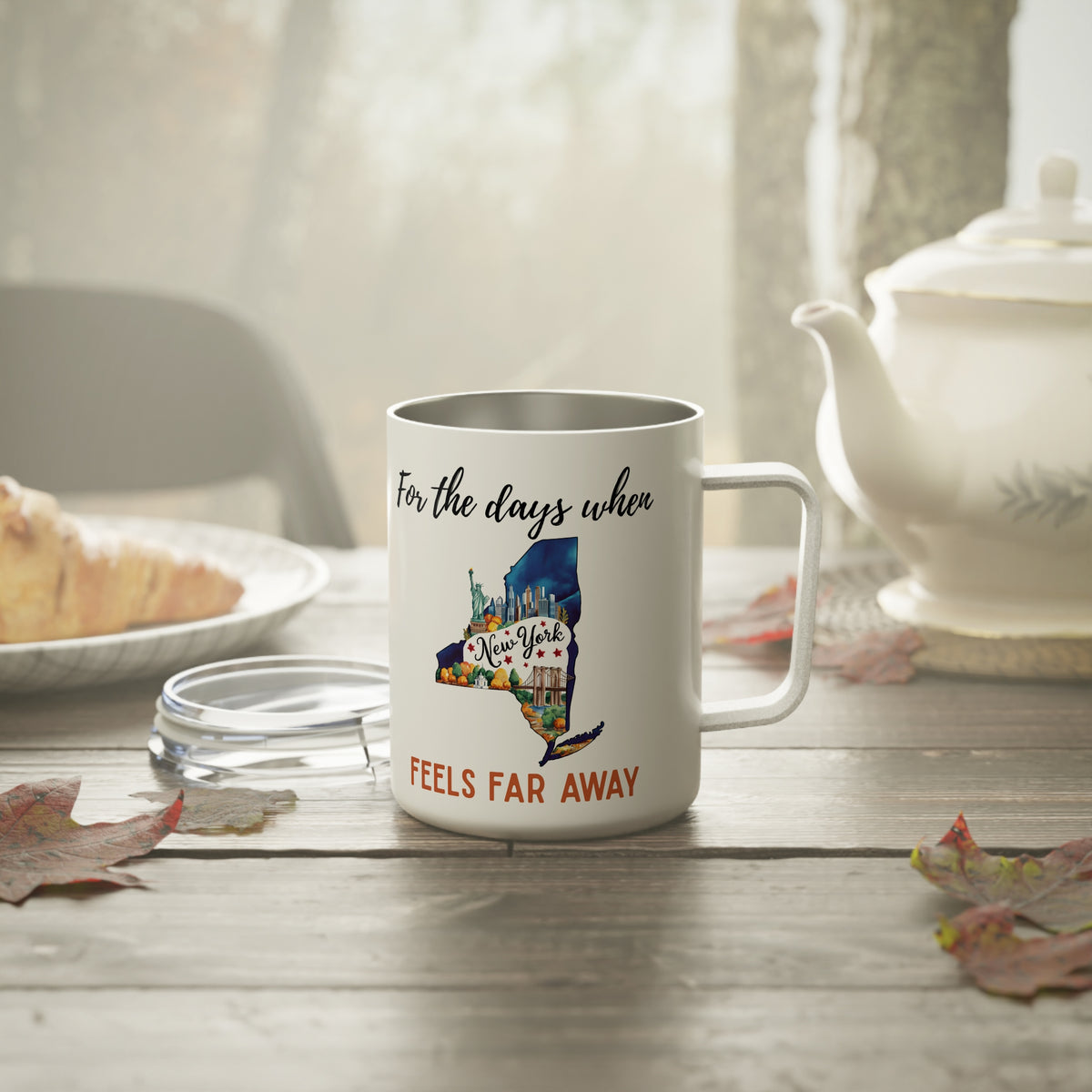 New York feels far away Insulated Coffee Mug, Missing New York Coffee tumbler, Homesick Mug