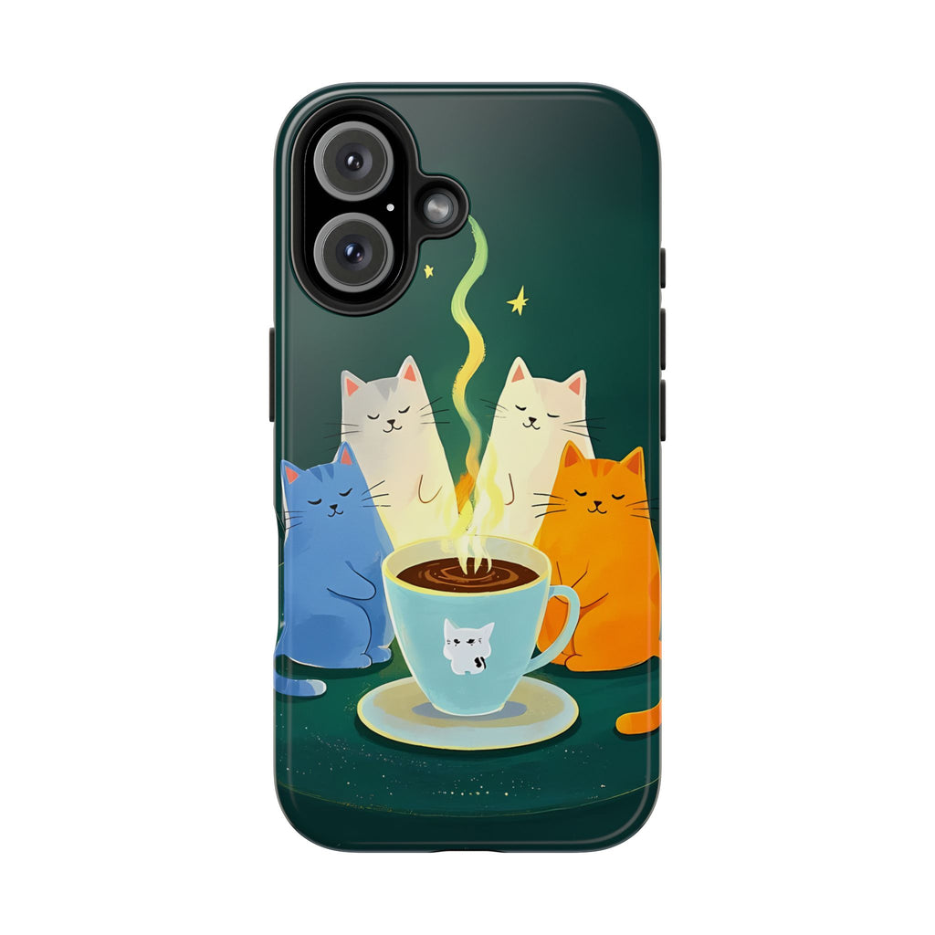 Whimsical Cats Tough Phone Cases, Phone Case gift for friends and family, Coffee Lovers Phone Case