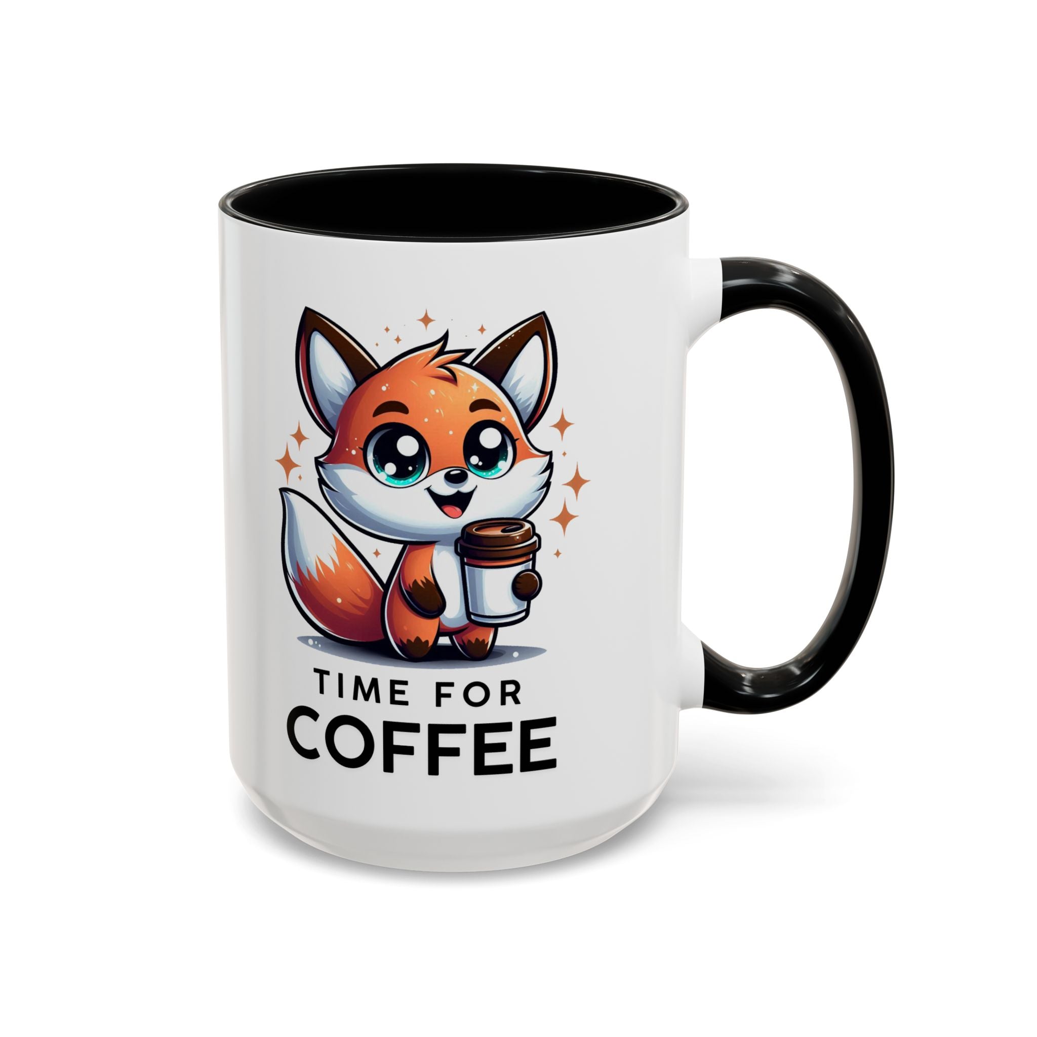 Cute Fox Coffee Mug - Time for Coffee, Animal Lover Gift, Fun Kitchenware, Personalize for Birthdays, Office Decor