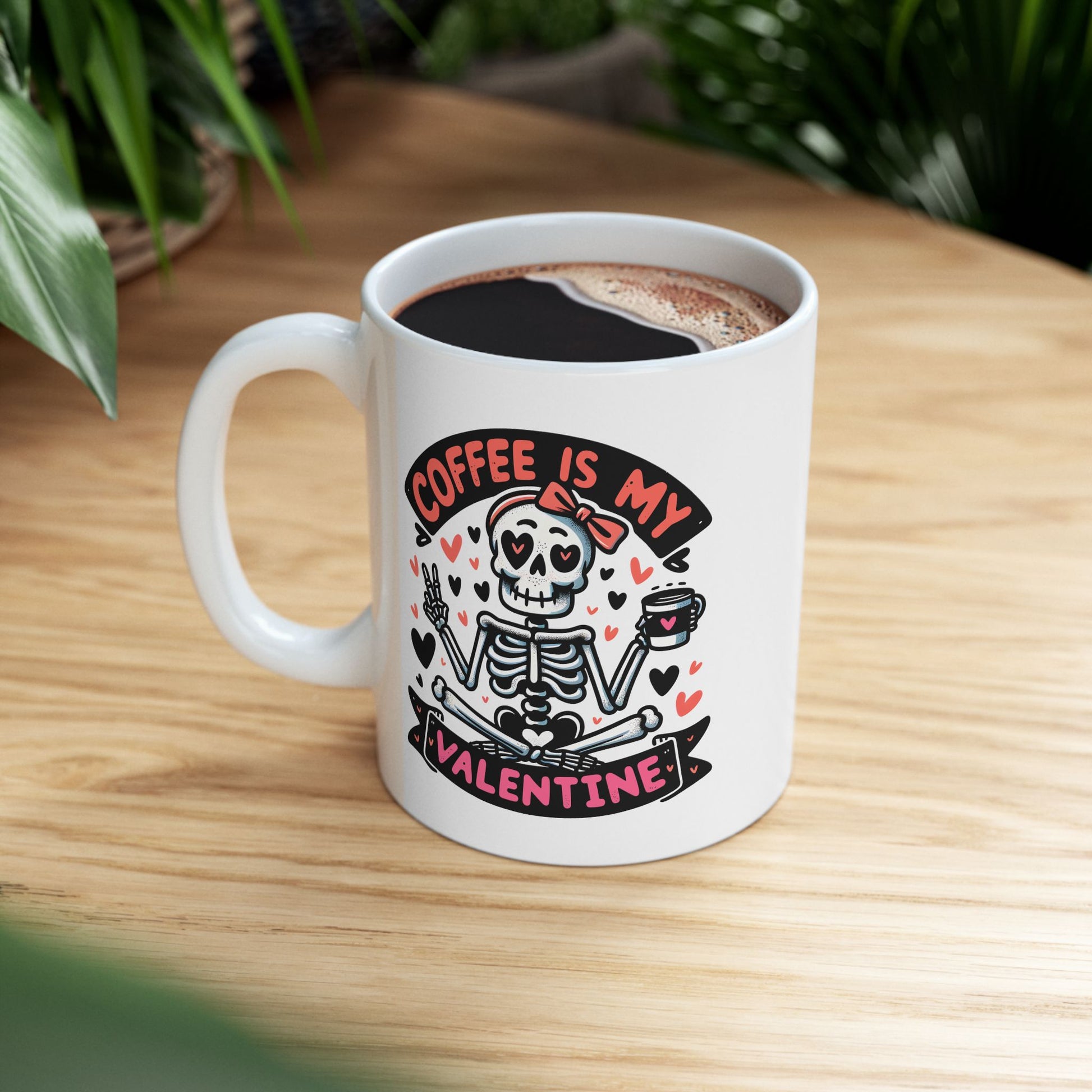 Valentine's Coffee Lover's Ceramic Mug, Cute Skeleton Design 11oz