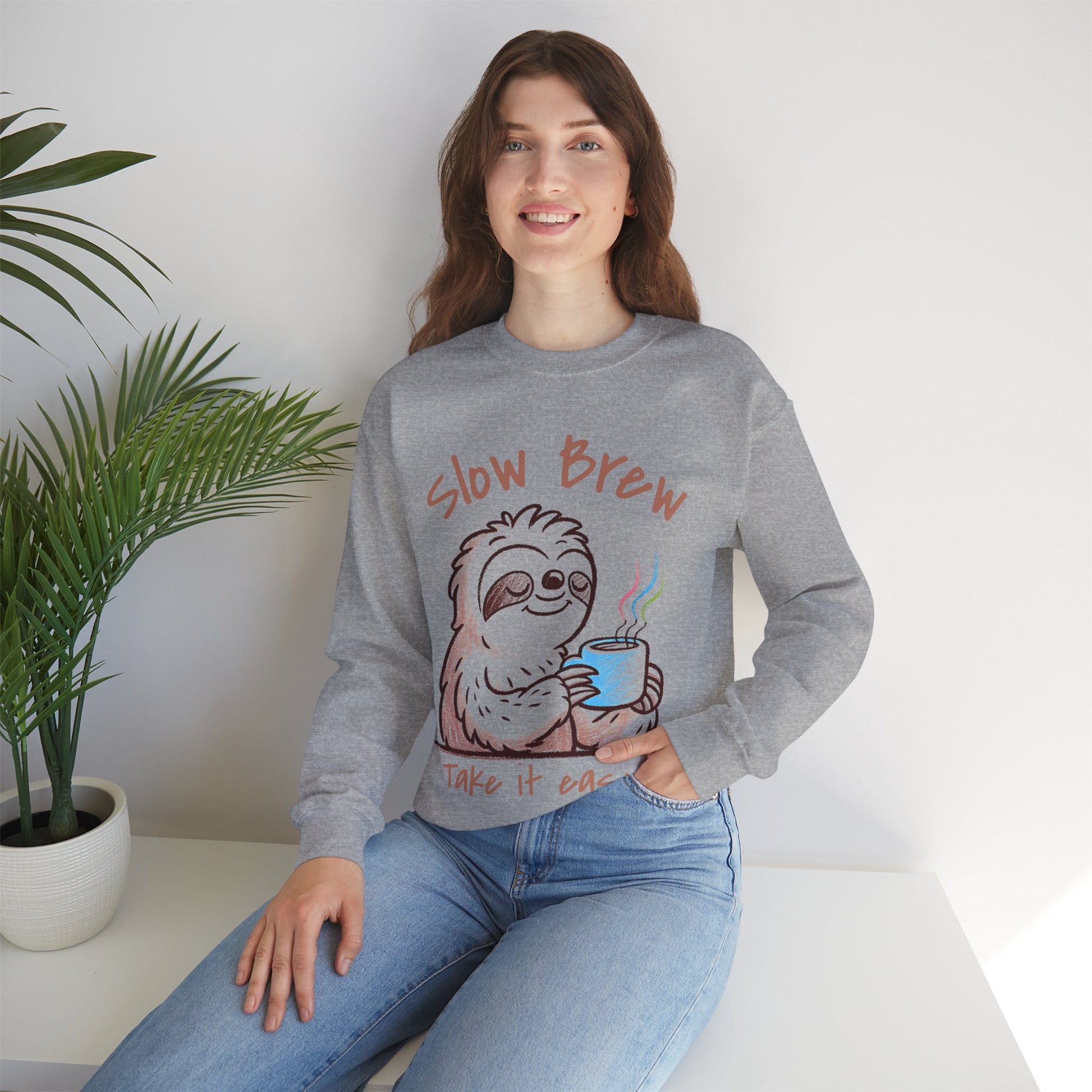 Slow Brew take it easy Sweatshirt, Coffee Lovers Unisex Heavy Blend™ Crewneck Sweatshirt