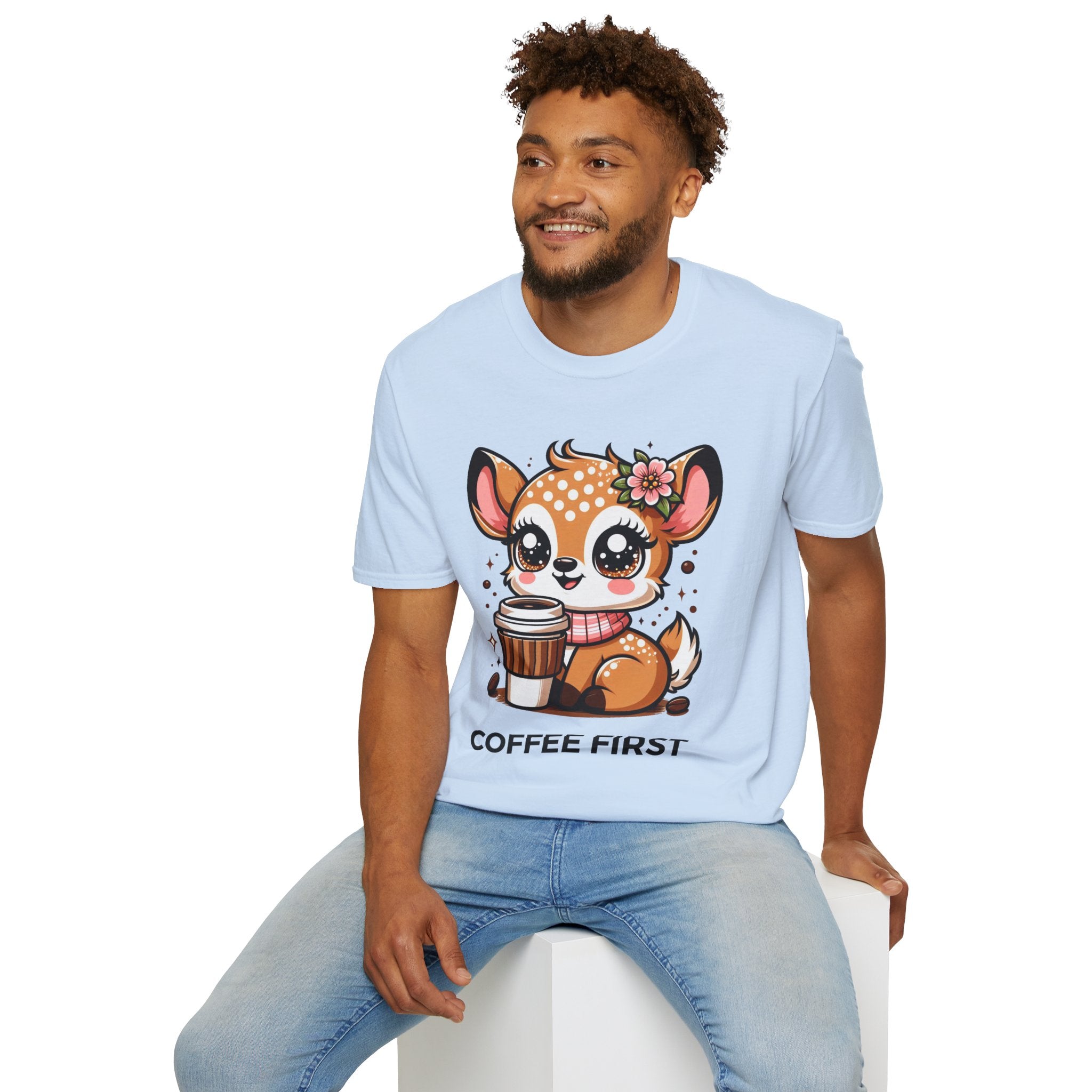 Coffee First Cute Baby Deer Unisex Softstyle T-Shirt