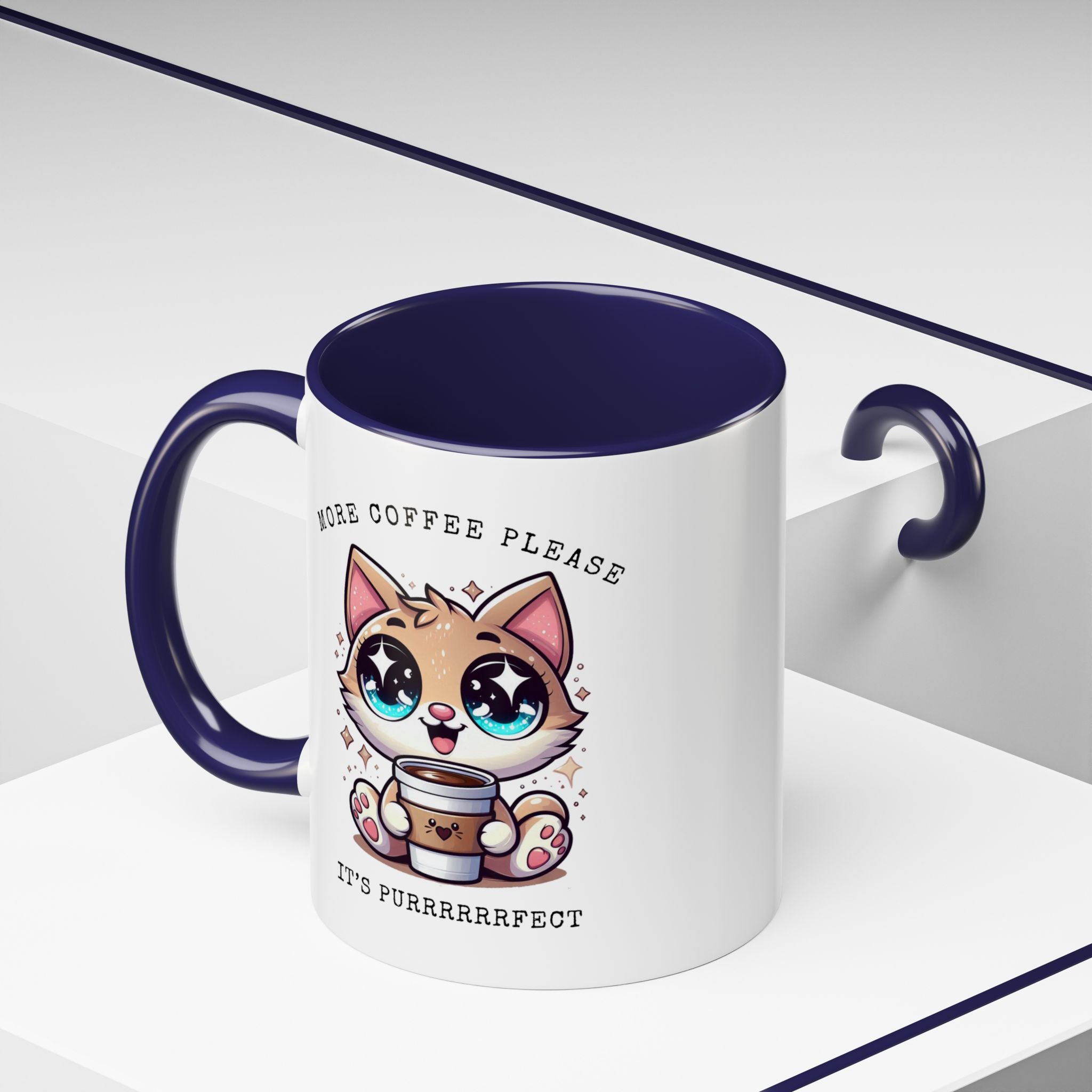 Cute Cat Coffee Mug - More Coffee Please, Adorable Gift for Cat Lovers, Fun Kitchen Decor, Perfect for Birthdays or Holidays