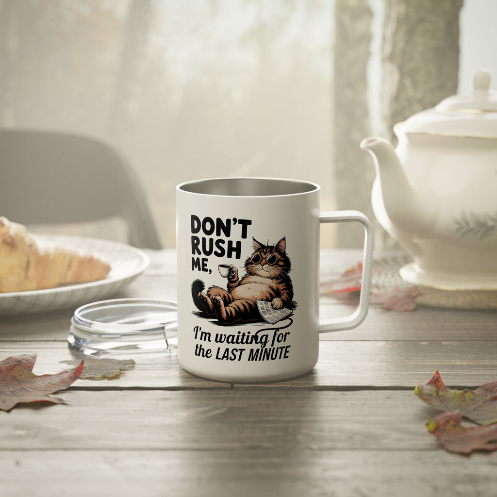 Funny Cat "Last Minute" Insulated Coffee Mug, Stainless Steel Travel Cup
