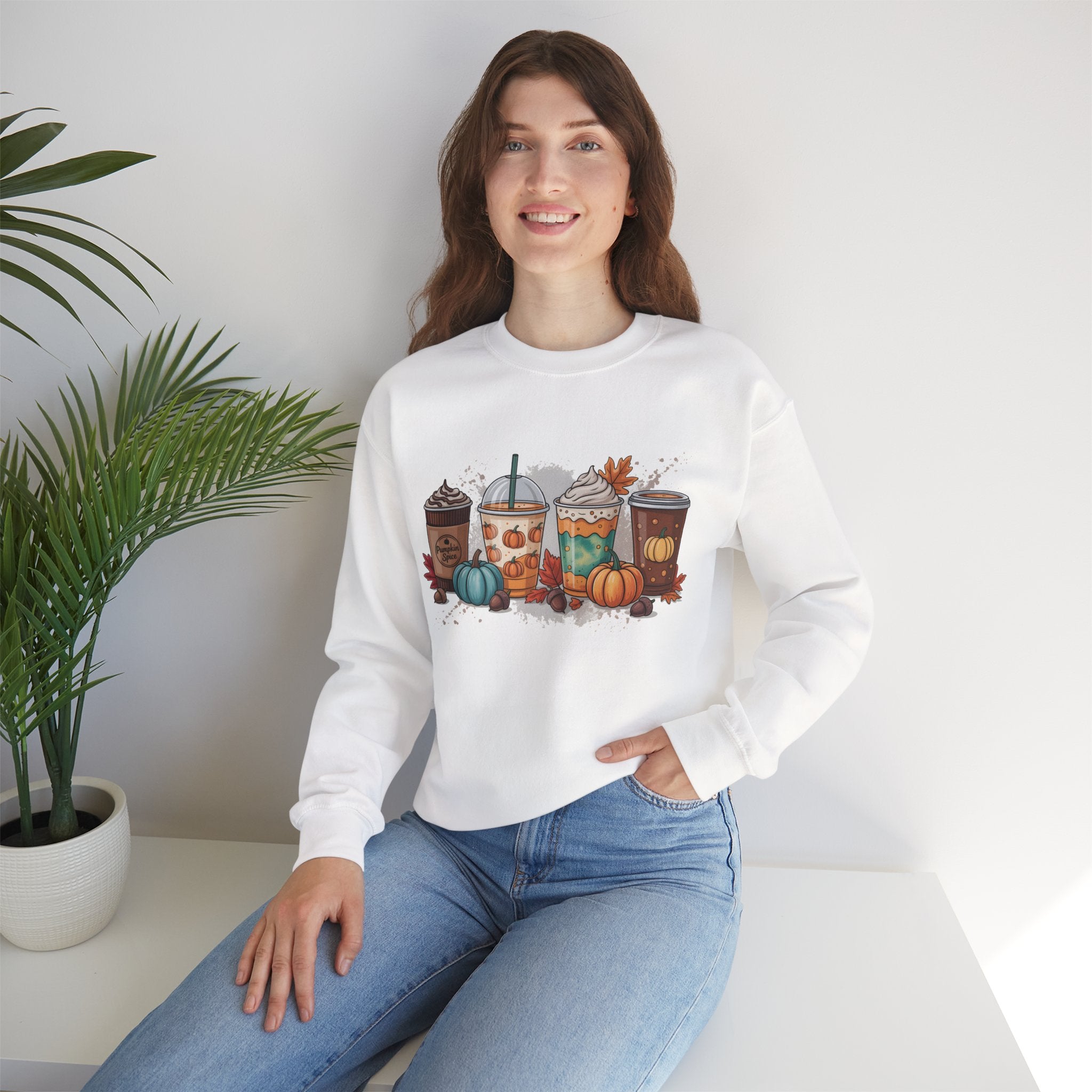Fall-Inspired Cozy Crewneck Sweatshirt, Autumn Apparel, Unisex Coffee Lovers Sweatshirt