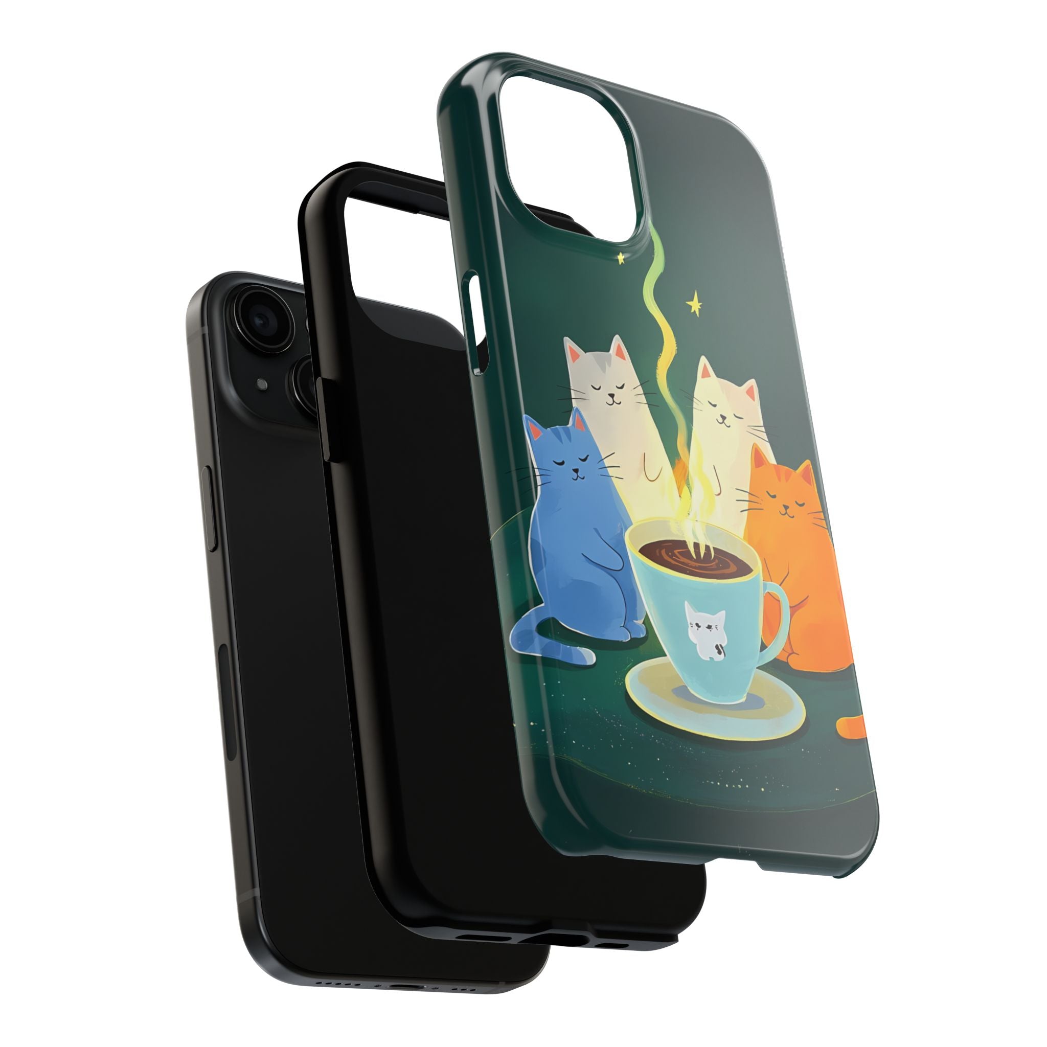 Whimsical Cats Tough Phone Cases, Phone Case gift for friends and family, Coffee Lovers Phone Case