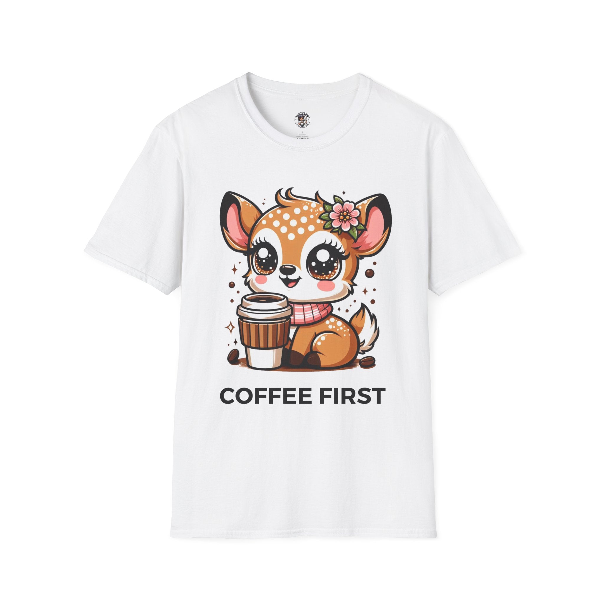 Coffee First Cute Baby Deer Unisex Softstyle T-Shirt