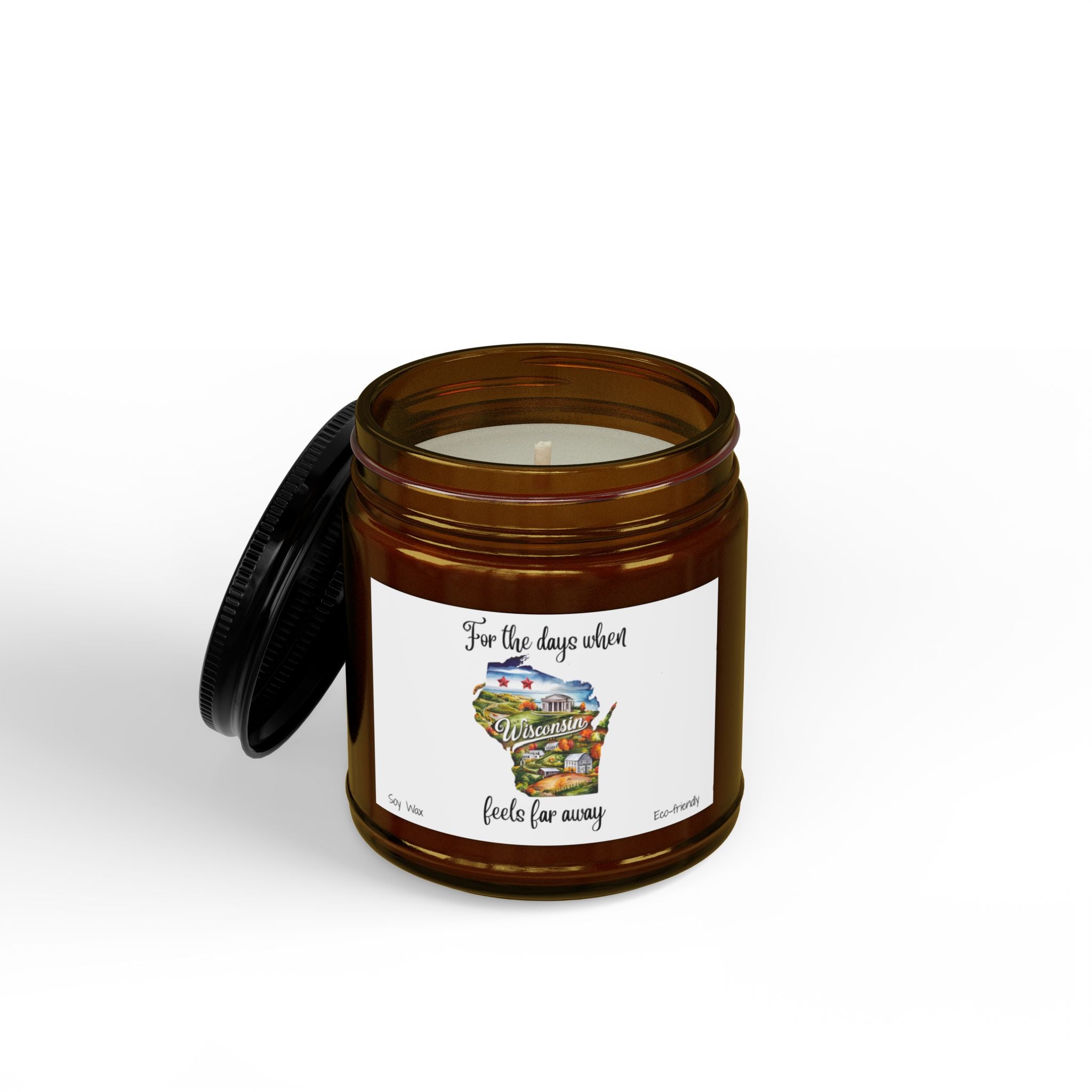 For the days when Wisconsin feels far away, Homesick Wisconsin Gift, State Candle, Wisconsin Souvenir,Soy Candles Black Lid, Retirement Gift