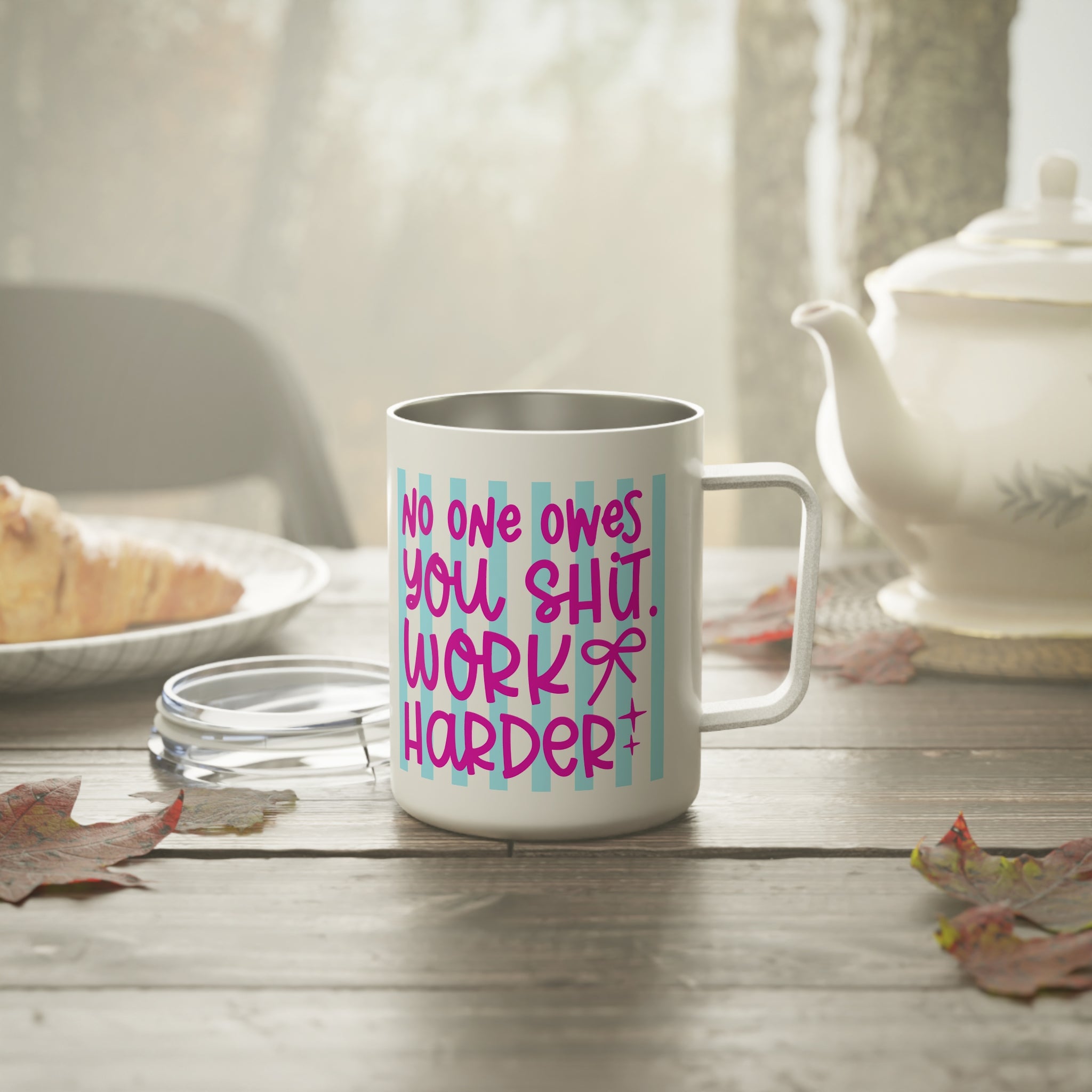 Sarcastic Travel Coffee Mug, No one owes you shit work harder Travel Mug for Coffee Lovers, Sarcastic Quote Coffee Cup, Caffeine Lover Gift