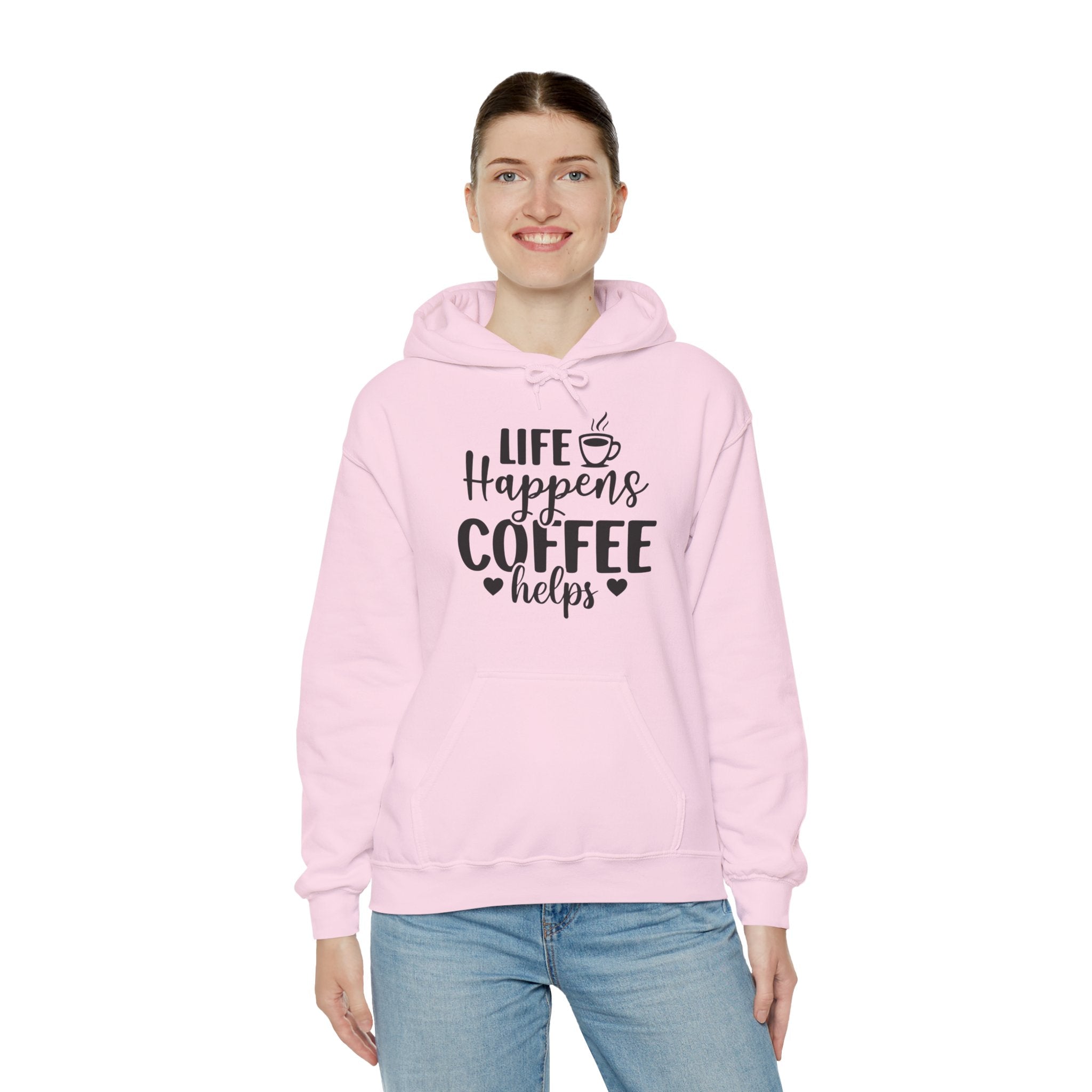 Coffee Hoodie — "Life Happens Coffee Helps" Cozy Pullover for Coffee Lovers, Unisex Hoodie for Coffee Lovers