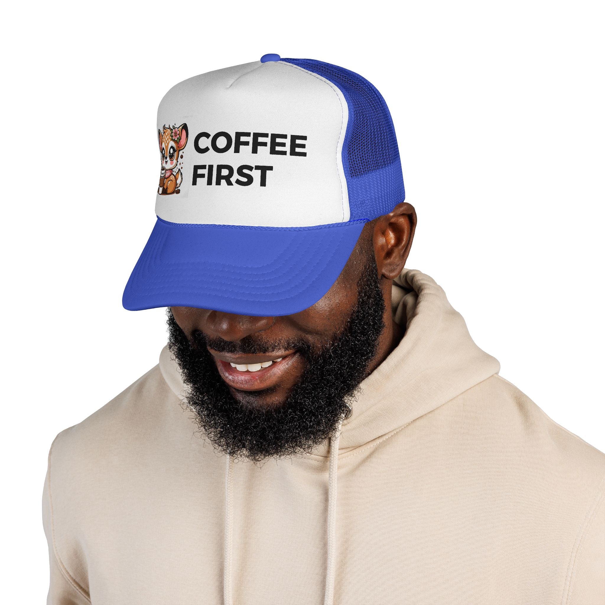 Coffee First Trucker Cap - Cute Animal Hat for Coffee Lovers, Adjustable Sun Hat, Gift for Baristas, Everyday Casual Wear, Fun [...]