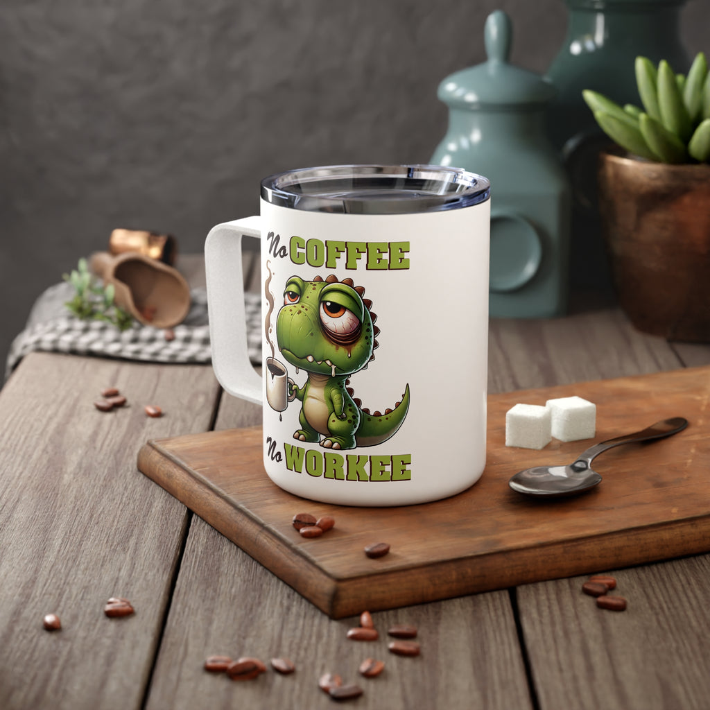 No Coffee No Workee – Dinosaur Travel Mug, Funny Sarcastic Insulated Cup