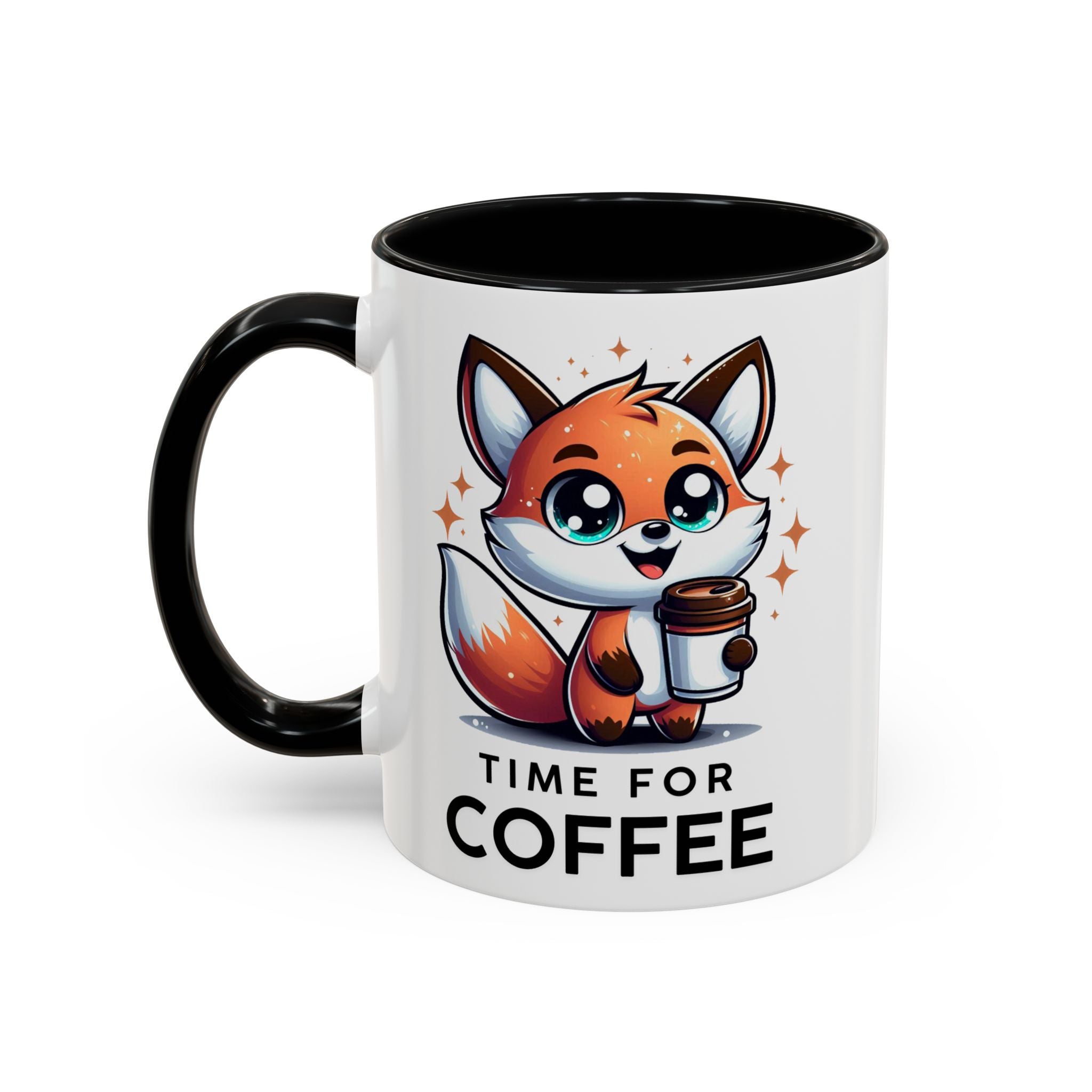 Cute Fox Coffee Mug - Time for Coffee, Animal Lover Gift, Fun Kitchenware, Personalize for Birthdays, Office Decor