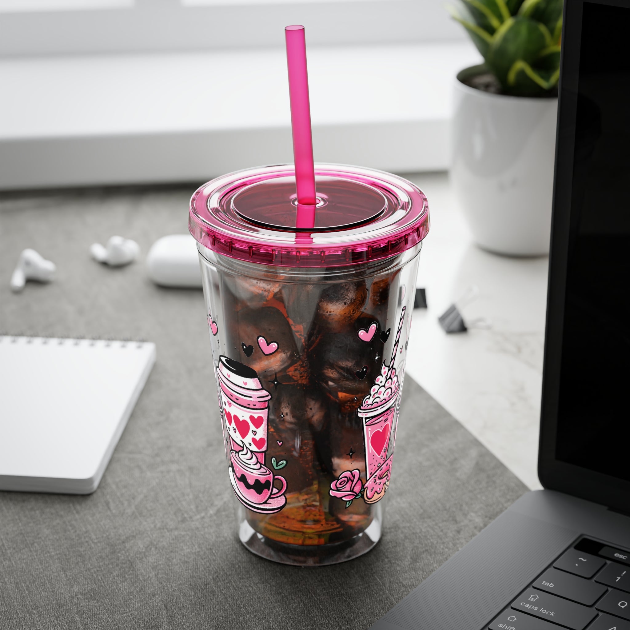 Sunsplash Tumbler with Straw, 16oz, Valentine's Day, Valentine Gift for her, Valentine Gift for him, Coffee Lovers Tumbler