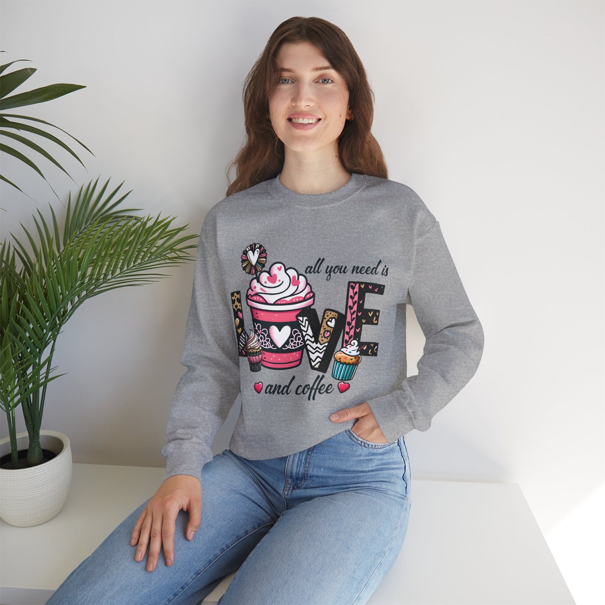 All you need is Love and Coffee Sweatshirt, Coffee Lovers Unisex Heavy Blend™ Crewneck Sweatshirt, Coffee Lovers Sweatshirt