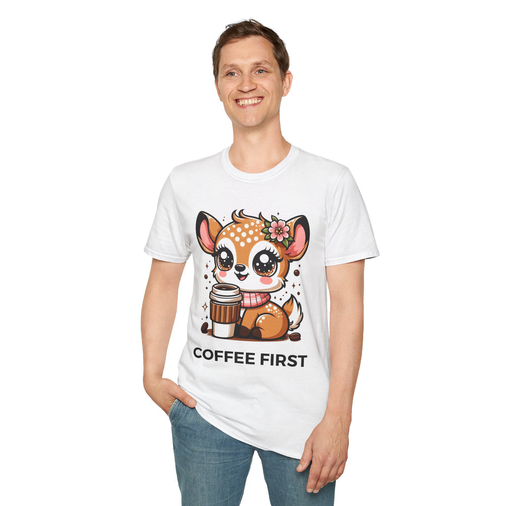 Coffee First Cute Baby Deer Unisex Softstyle T-Shirt