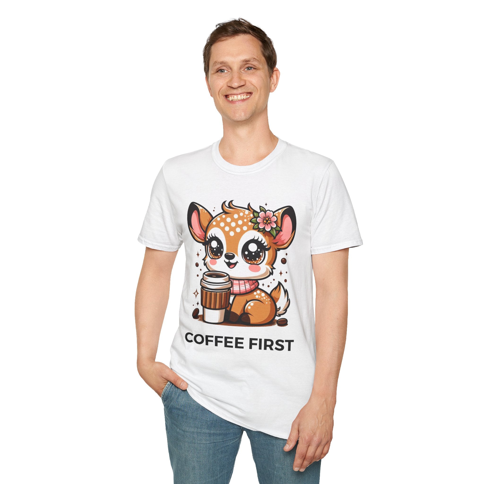 Coffee First Cute Baby Deer Unisex Softstyle T-Shirt