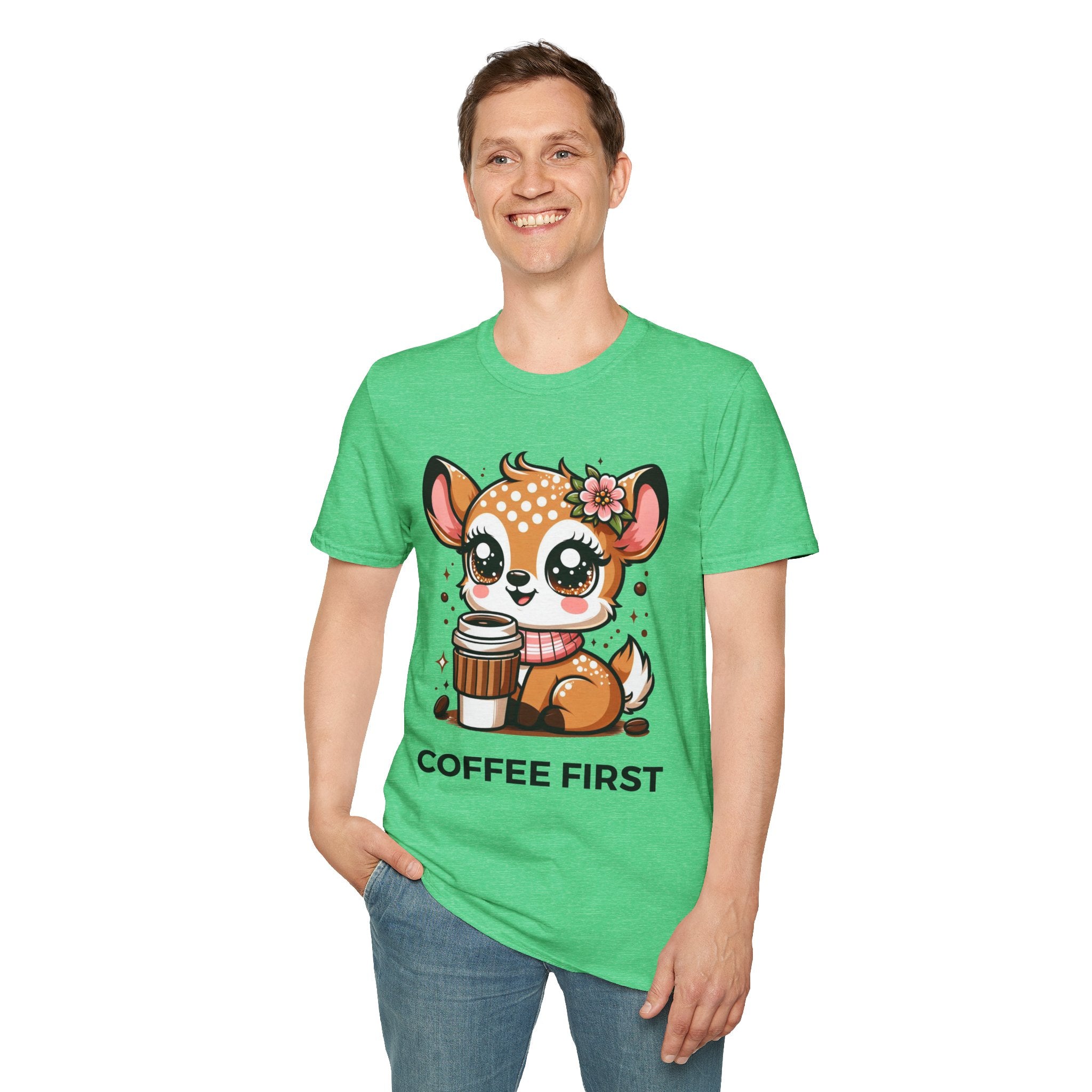 Coffee First Cute Baby Deer Unisex Softstyle T-Shirt