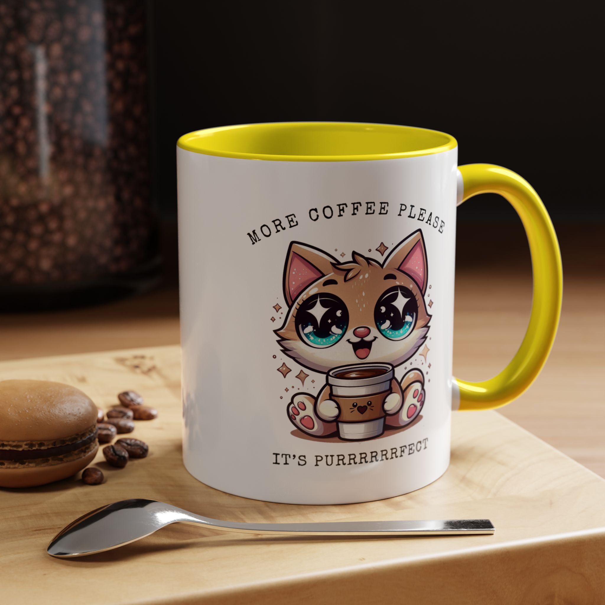 Cute Cat Coffee Mug - More Coffee Please, Adorable Gift for Cat Lovers, Fun Kitchen Decor, Perfect for Birthdays or Holidays