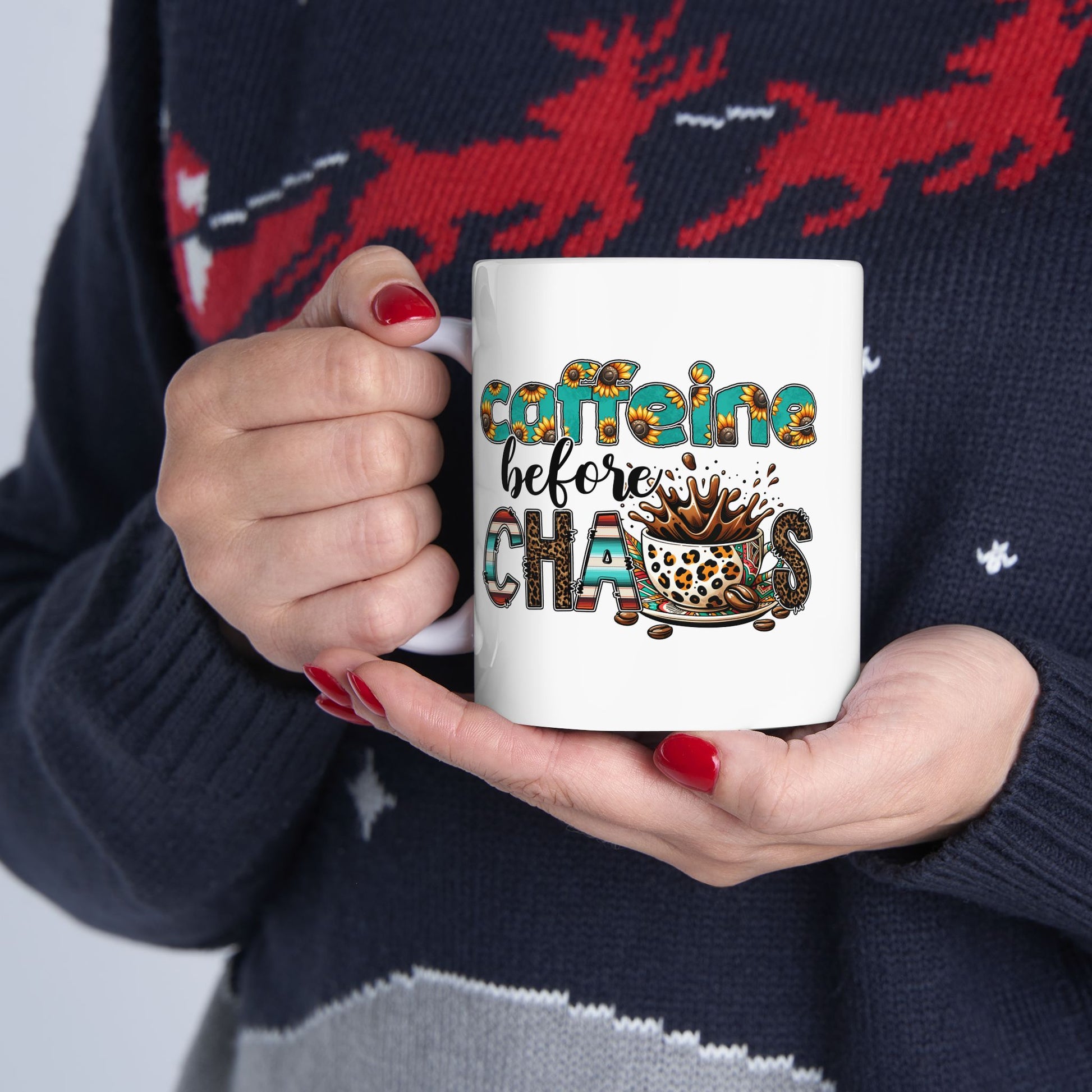 Caffeine before Chaos Coffee Ceramic Mug - Perfect for Coffee Lovers 11oz