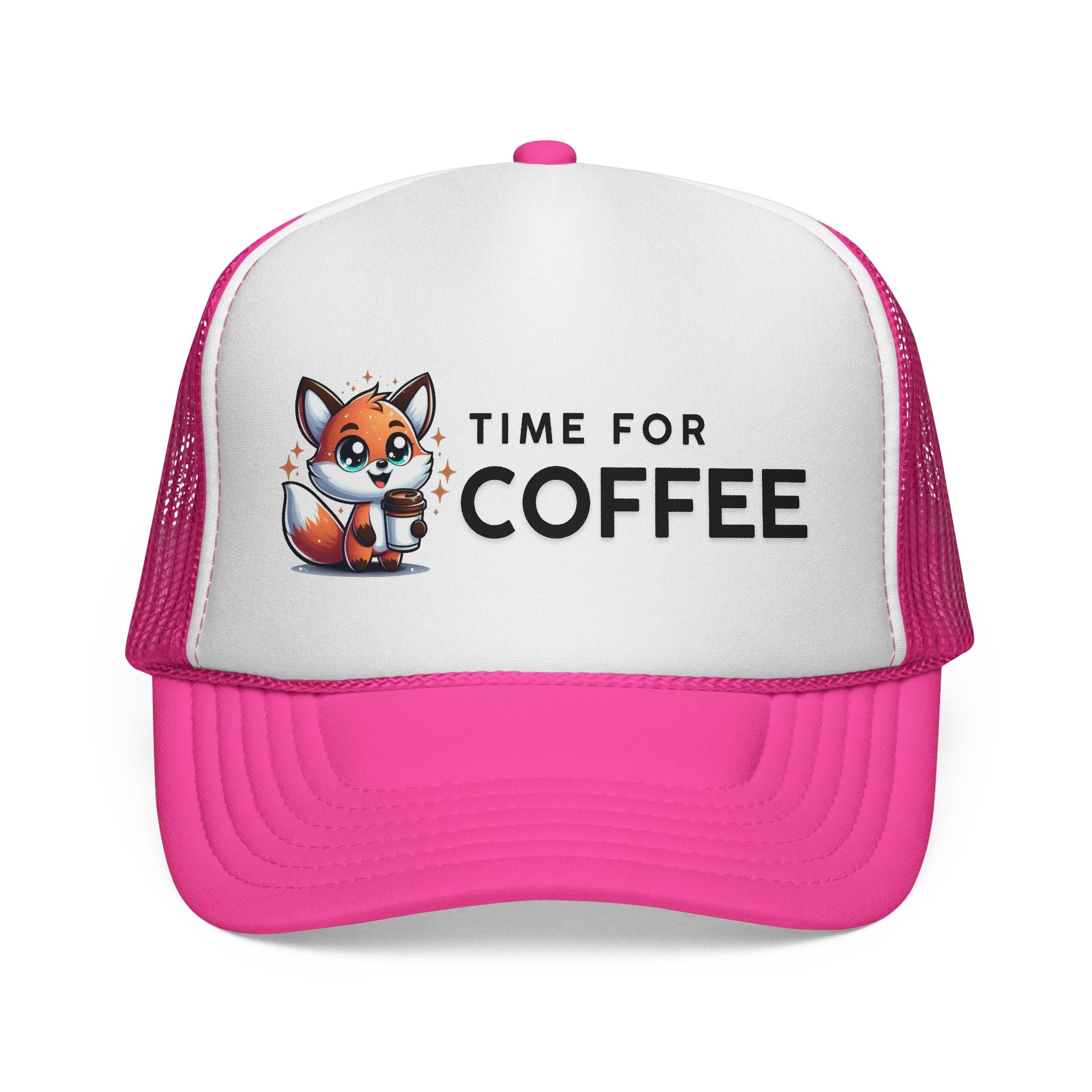 Time for Coffee Trucker Cap – Fun Fox Design | Perfect Gift for Coffee Lovers, Outdoor Adventures, Birthdays, Friends, Casual Style