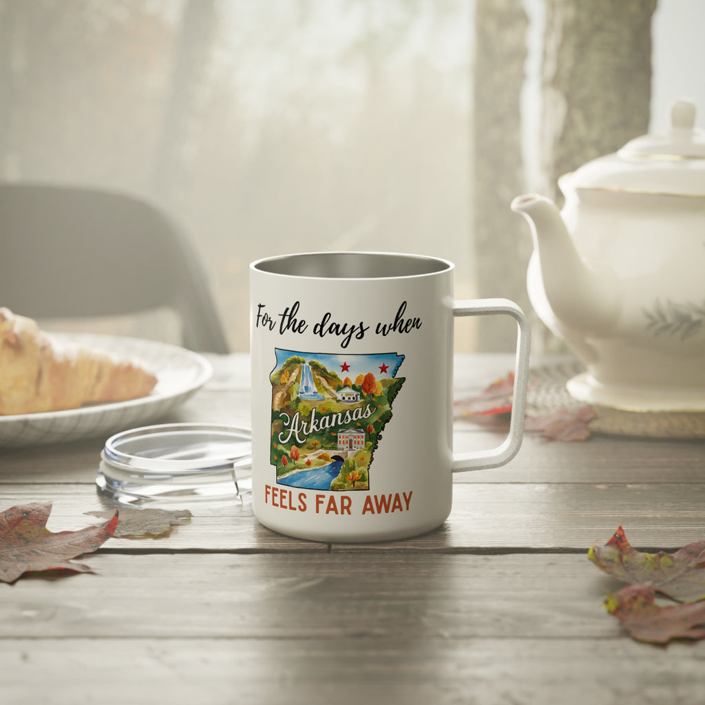 Arkansas feels far away Insulated Coffee Mug, Missing Arkansas Coffee tumbler, Homesick Mug