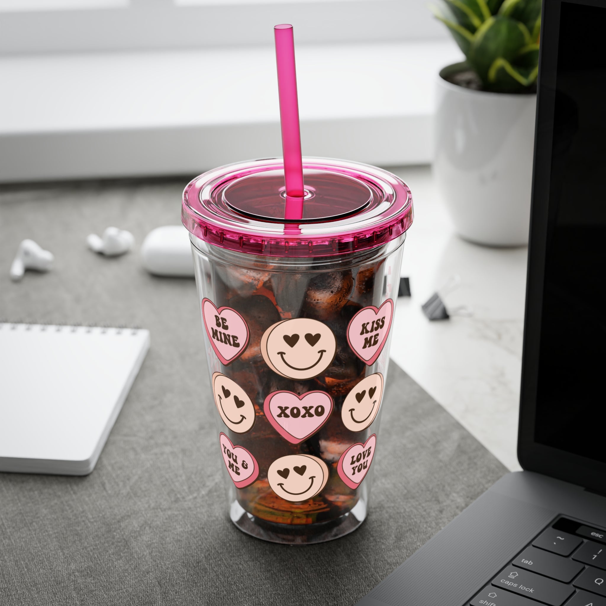 Valentine be mine Tumbler, Iced Coffee Cup, Trendy Coffee Mug, Soda Cups, Sunsplash Tumbler with lid and straw, 16oz