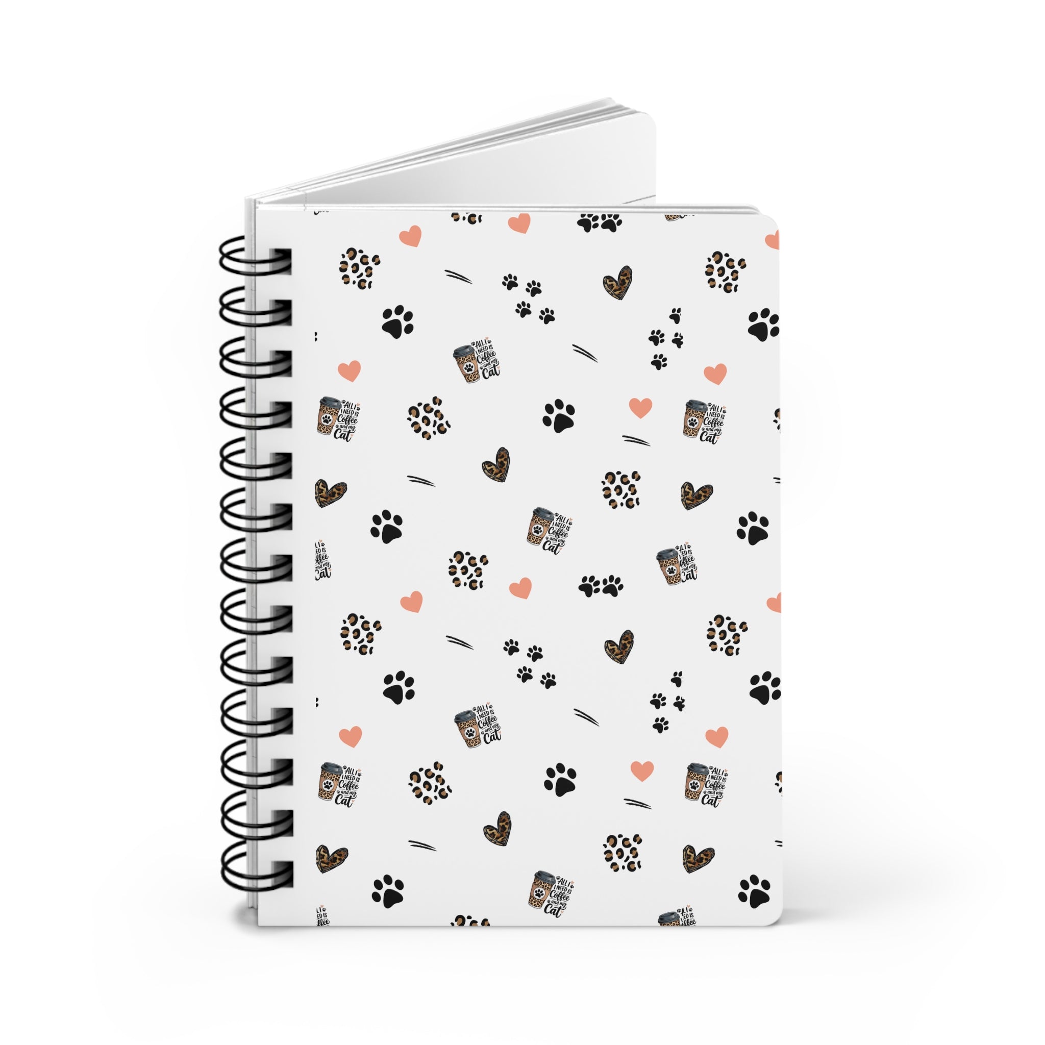 All I need is Coffee and my cat Journal, Cute Animal Print Spiral Bound Journal, Cute Notebook, Writing Journal