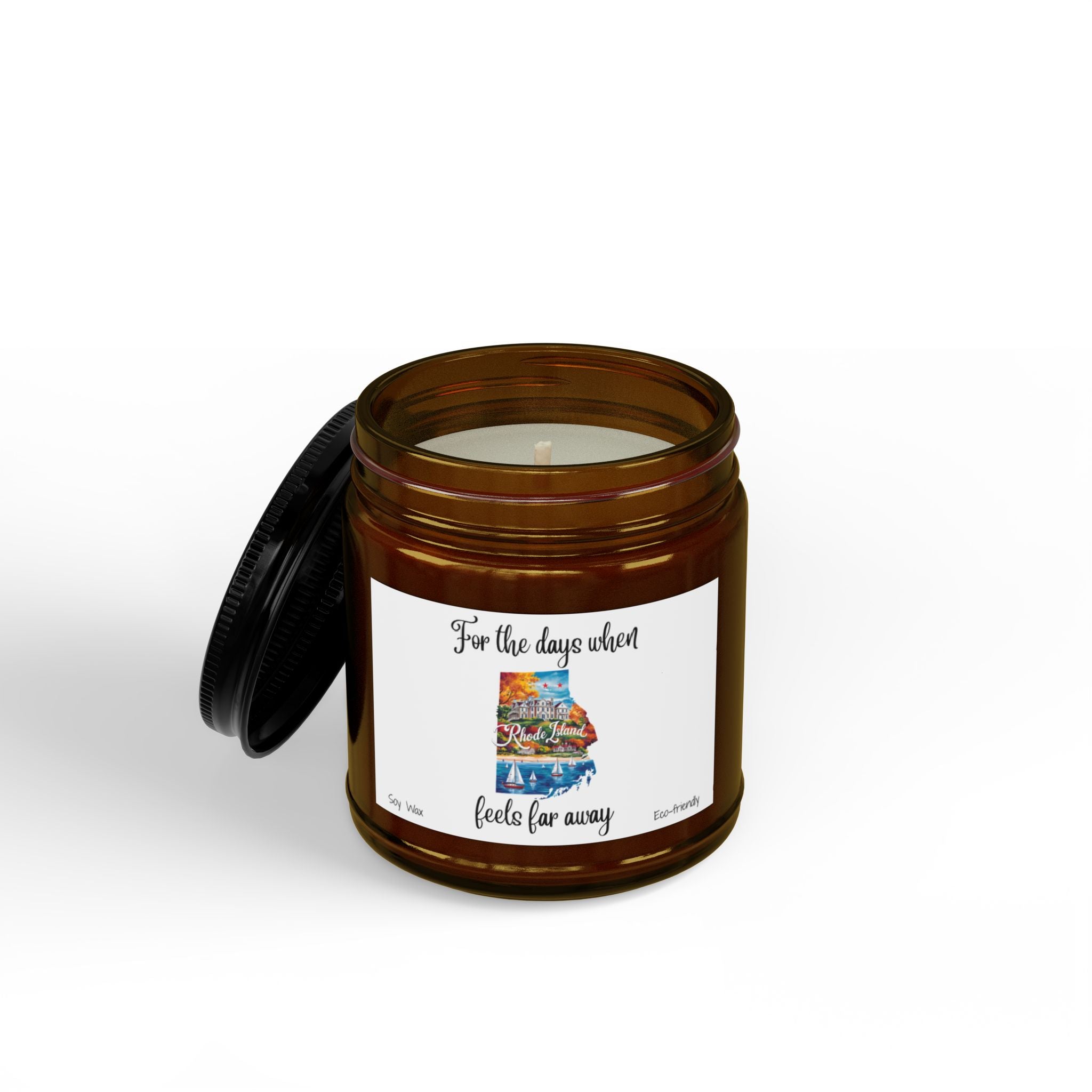 When Rhode Island feels far away, Homesick Rhode Island Gift, State Candle, Travel Gift, Scented Soy Candles Black Lid, Eco-friendly Gift