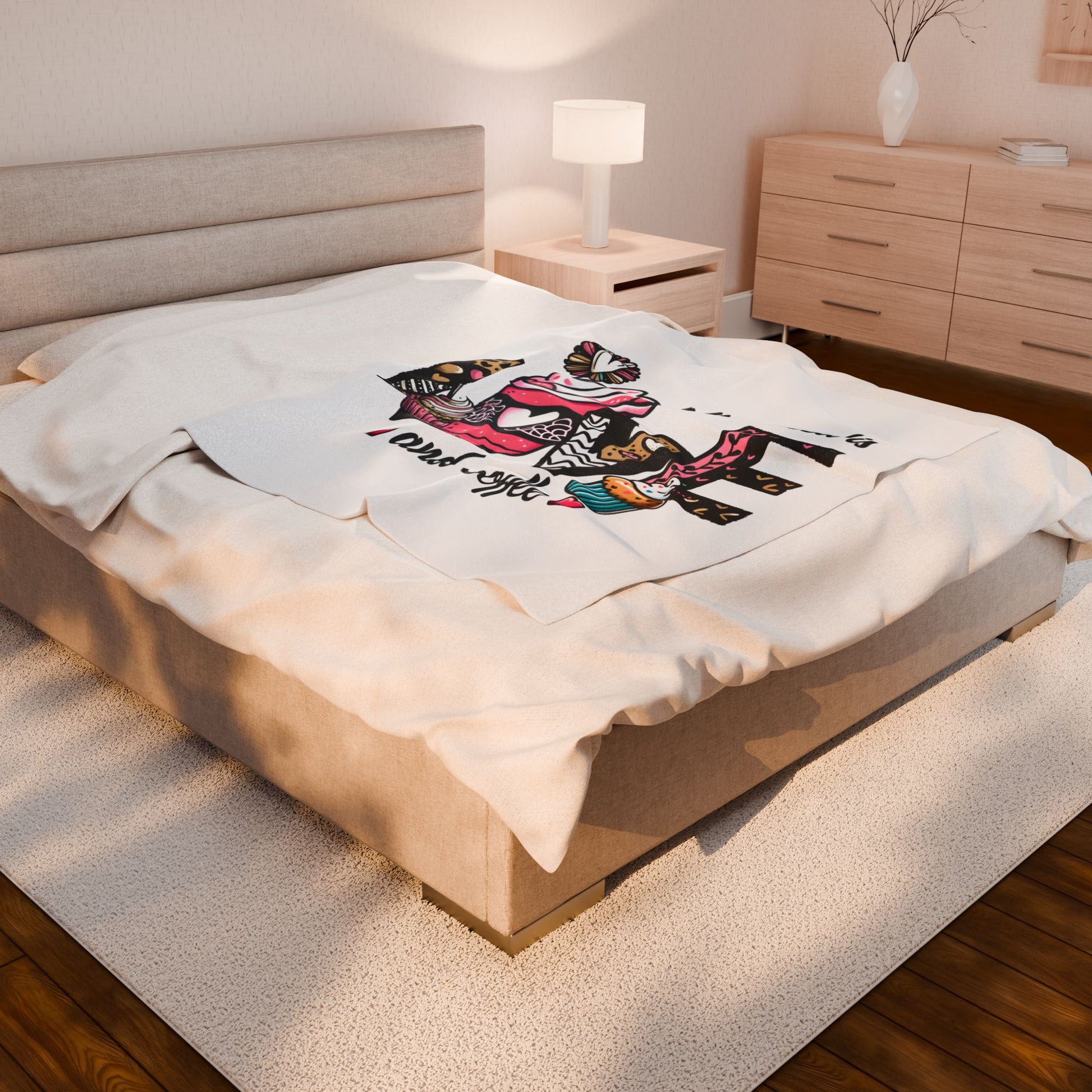 All you need is Love and Coffee Velveteen Plush Blanket, Coffee Lovers Plush Blanket
