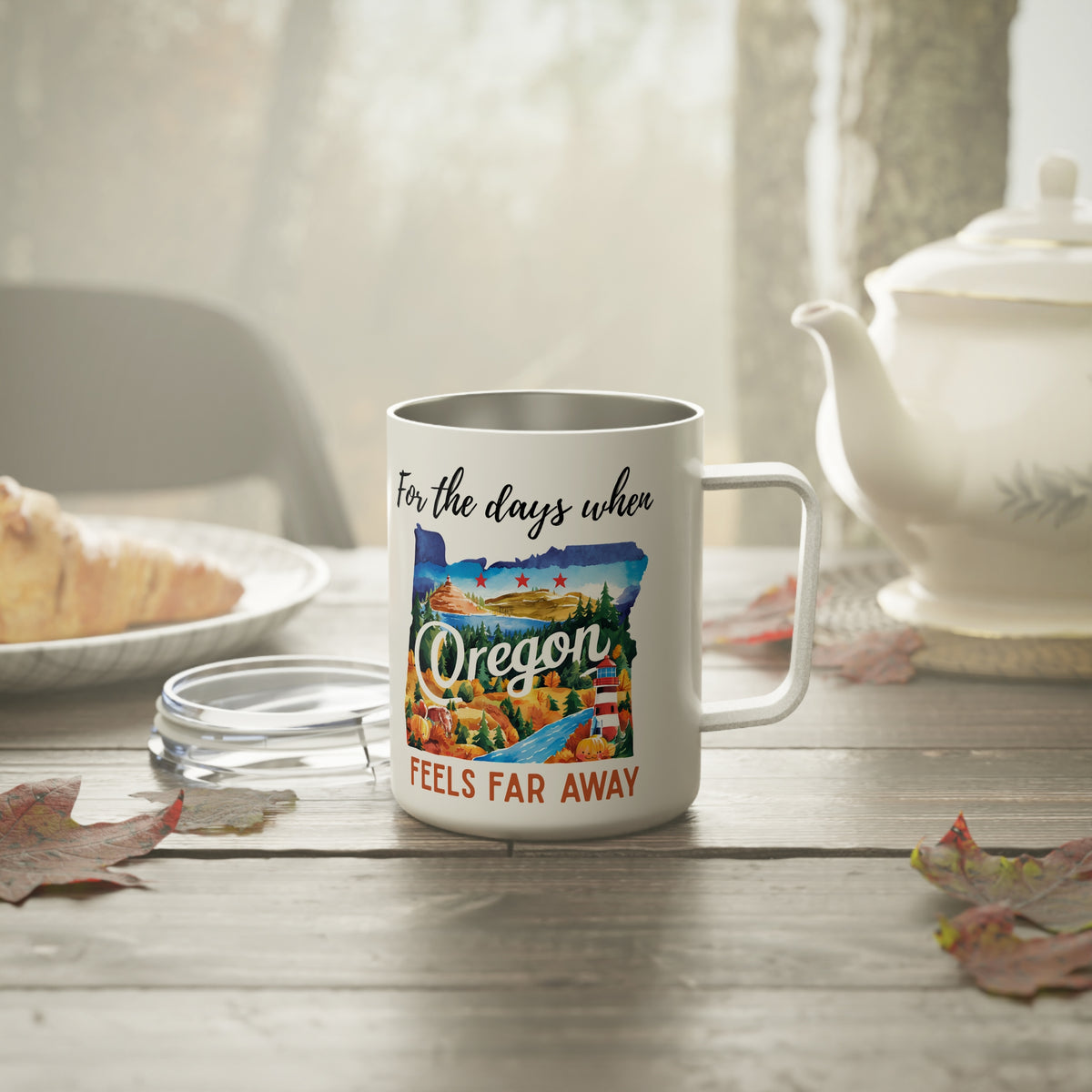 Oregon feels far away Insulated Coffee Mug, Missing Oregon Coffee tumbler, Homesick Oregon Mug