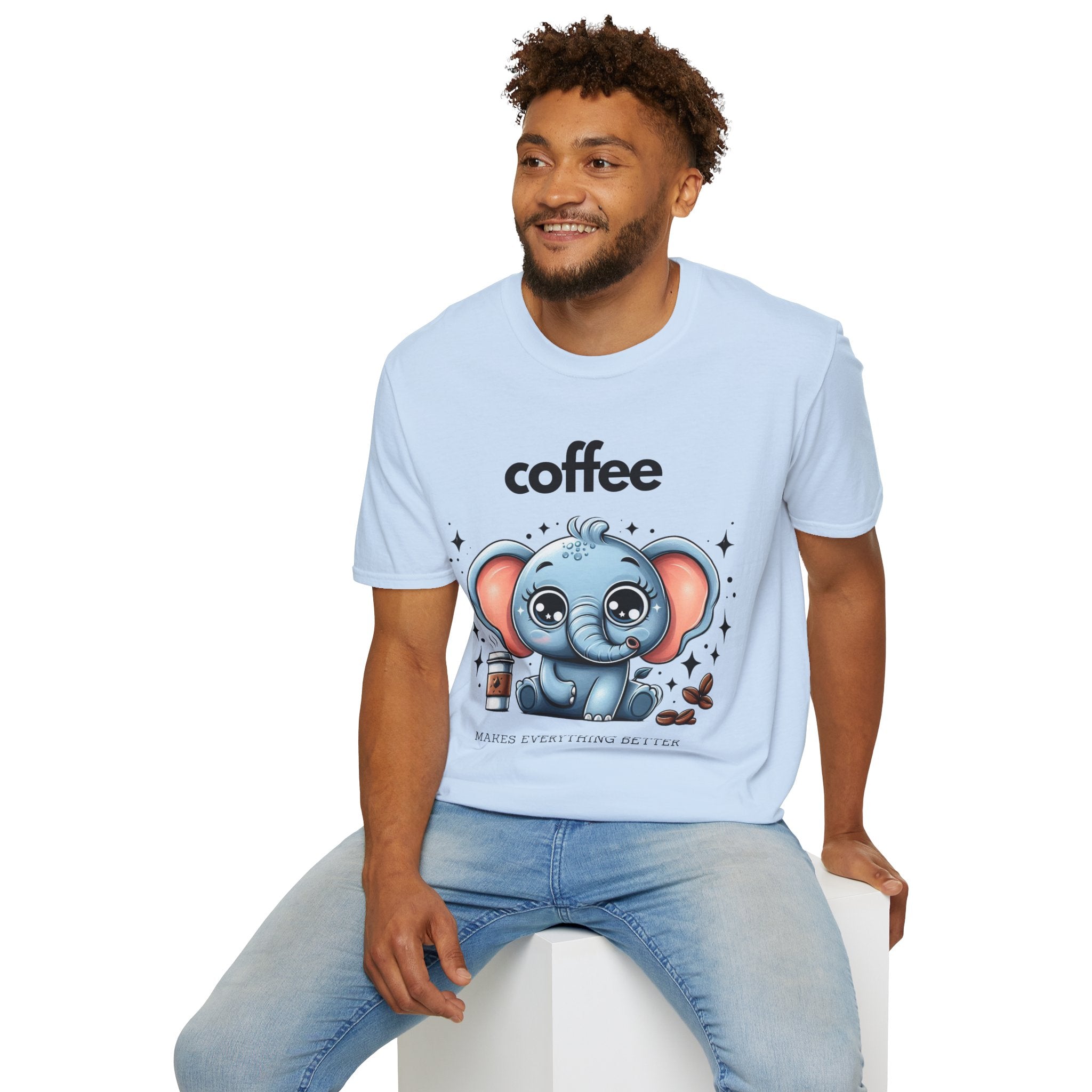Coffee Makes Everything Better Cute Elephant Unisex Softstyle T-Shirt