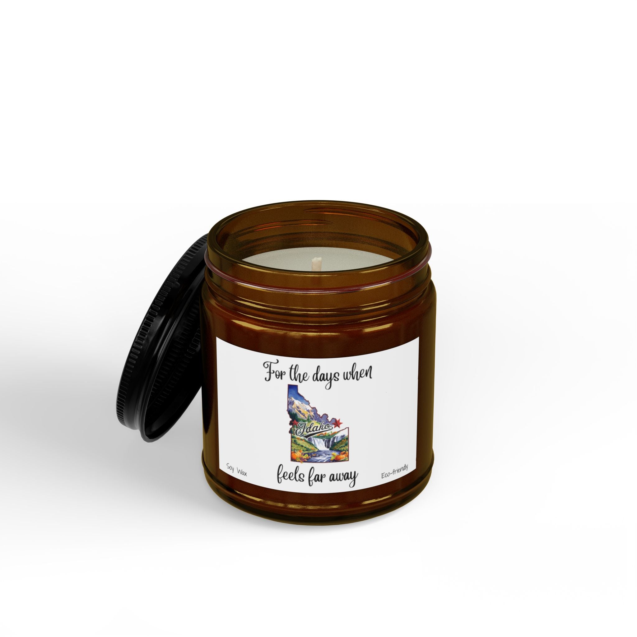 For the days when Idaho feels far away, Homesick Idaho Gift, State Candle, Idaho Souvenir, Scented Soy Candles Black Lid, Eco-friendly Gift