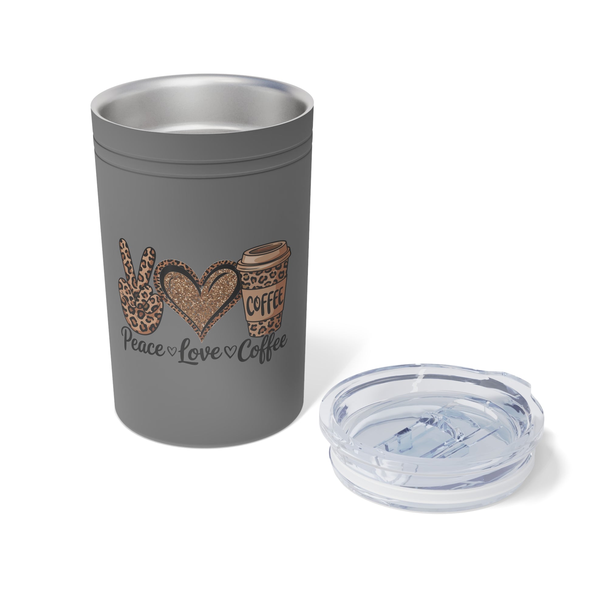 Peace, Love, Coffee Tumbler 11oz Insulated Mug for Coffee Lovers, Cute Gift for Her, Eco-Friendly Travel Cup