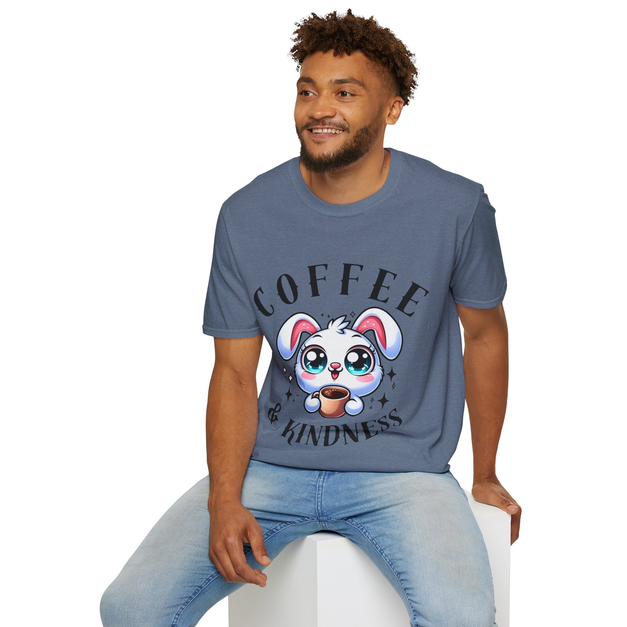 Coffee & Kindness Graphic T-Shirt, Cute Bunny Tee, Gift for Coffee Lovers, Animal Lover Shirt, Coffee Lovers T-Shirt