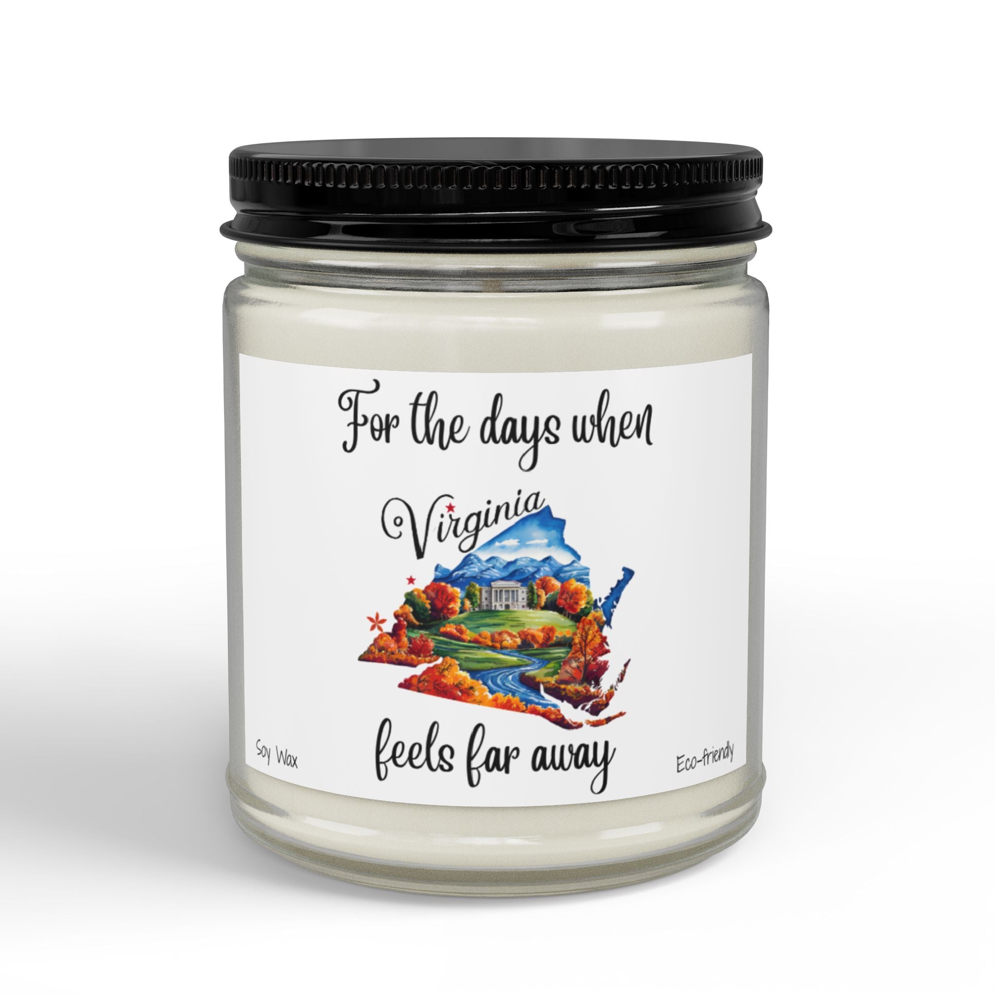 When Virginia feels far away, Homesick Virginia Gift, State Candle, Virginia Souvenir, Scented Soy Candles Black Lid, Eco-friendly Gift