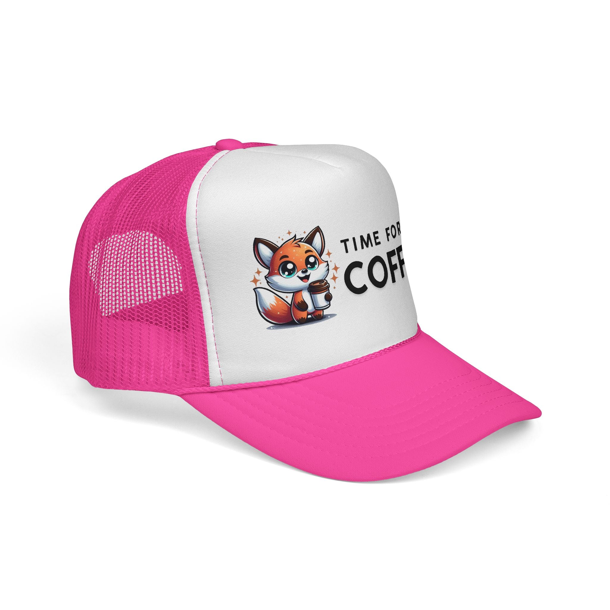 Time for Coffee Trucker Cap – Fun Fox Design | Perfect Gift for Coffee Lovers, Outdoor Adventures, Birthdays, Friends, Casual Style