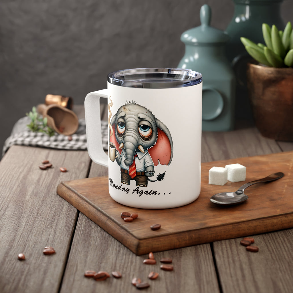 Funny Elephant Monday Again Travel Mug, Insulated Stainless Steel Coffee Cup