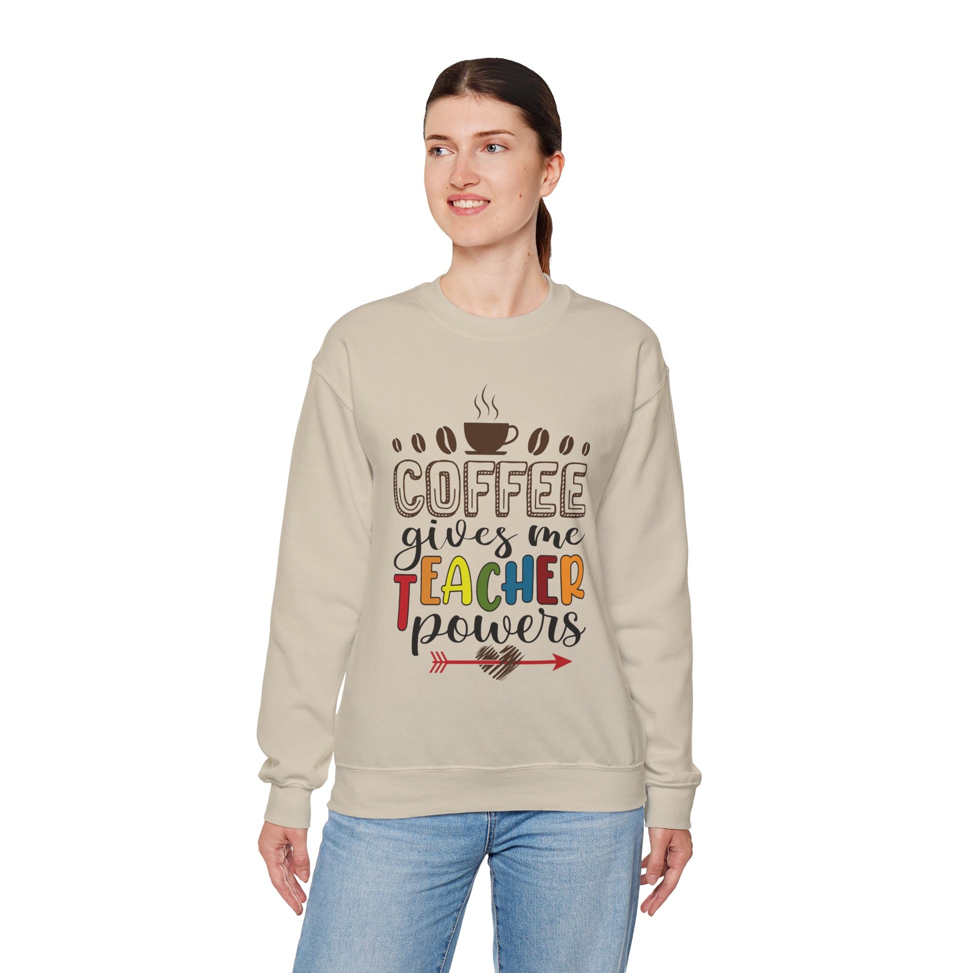 Coffee gives me Teacher Powers Sweatshirt, Teacher Unisex Heavy Blend™ Crewneck Sweatshirt, Teacher Coffee Lovers Sweatshirt