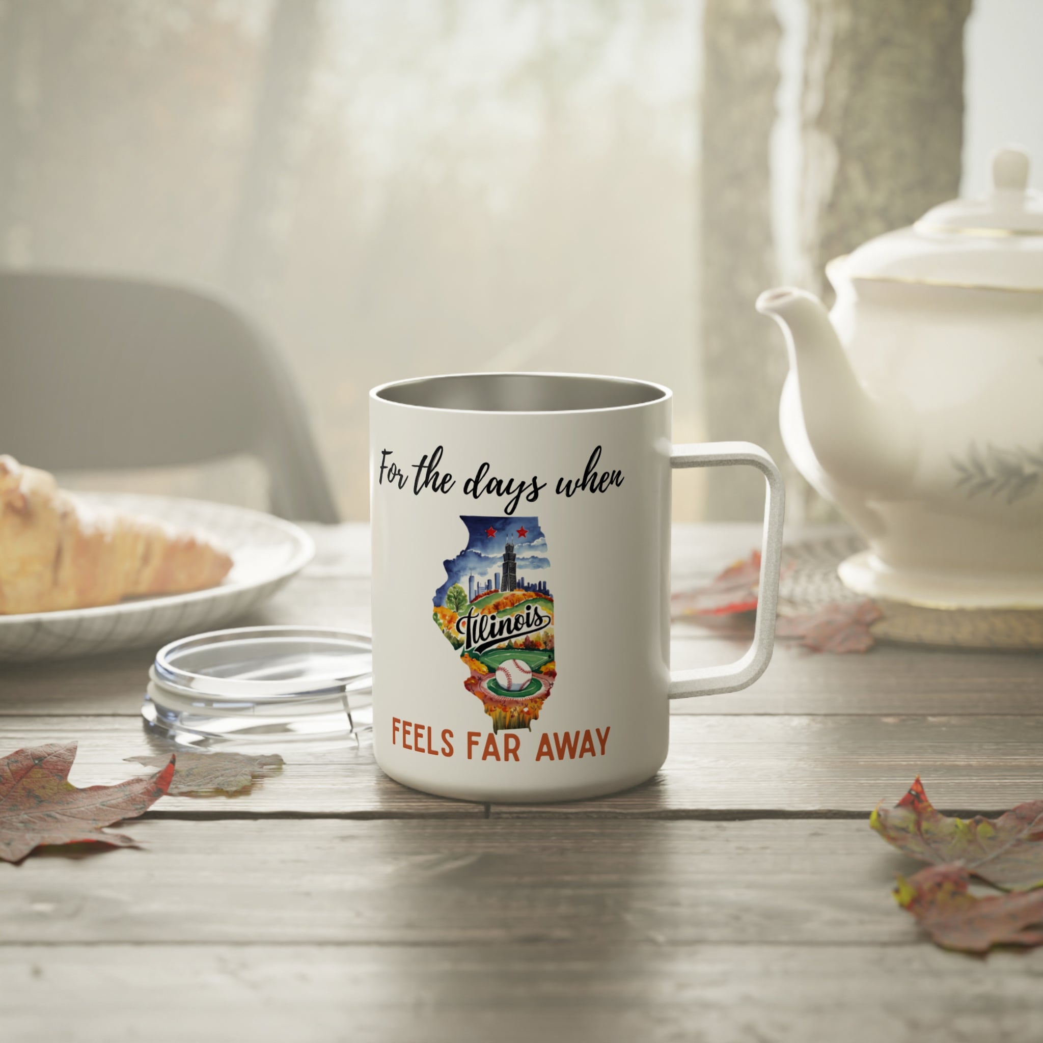 Illinois feels far away Insulated Coffee Mug, Missing Illinois Coffee tumbler, Homesick Mug