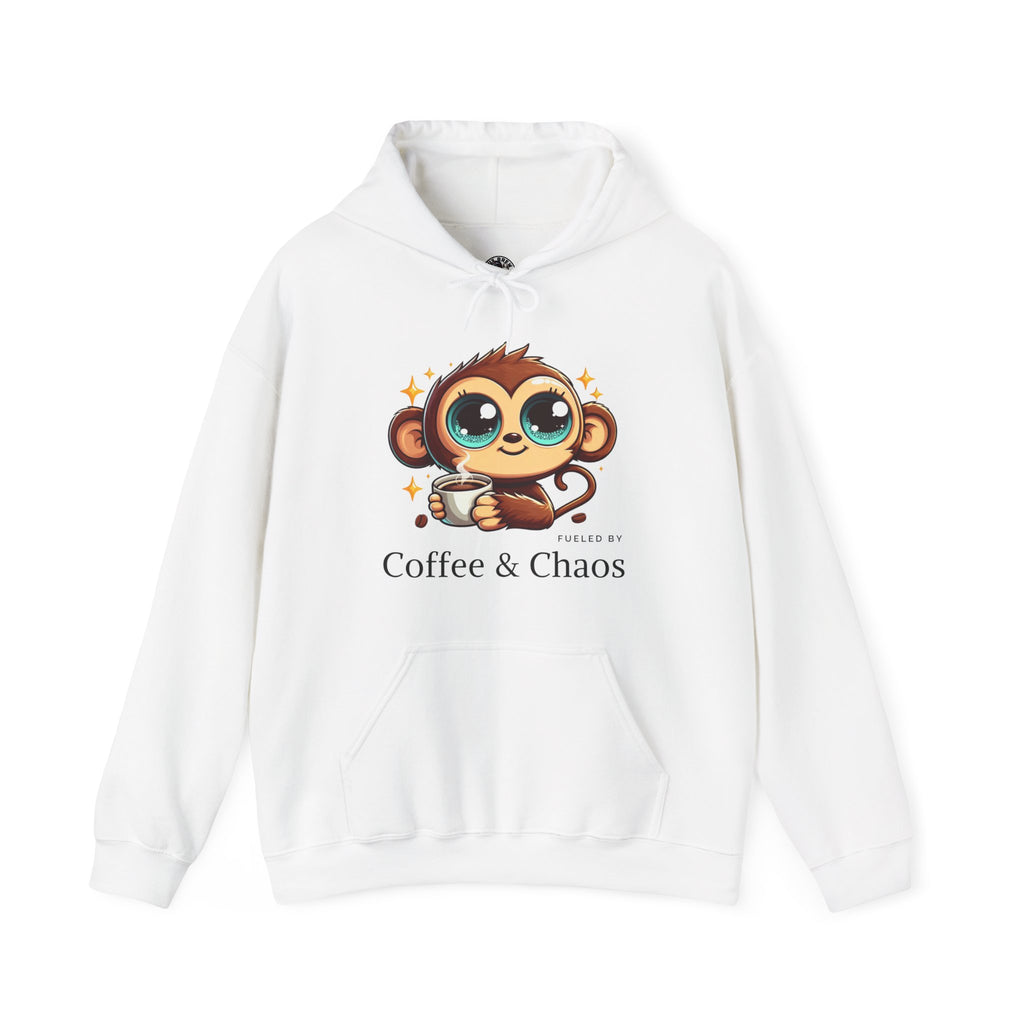 Coffee & Chaos Hoodie, Unisex Sweatshirt, Cute Monkey Hoodie, Fun Coffee Sweatshirt, Comfy Casual Hoodie, Gift for Coffee Lovers
