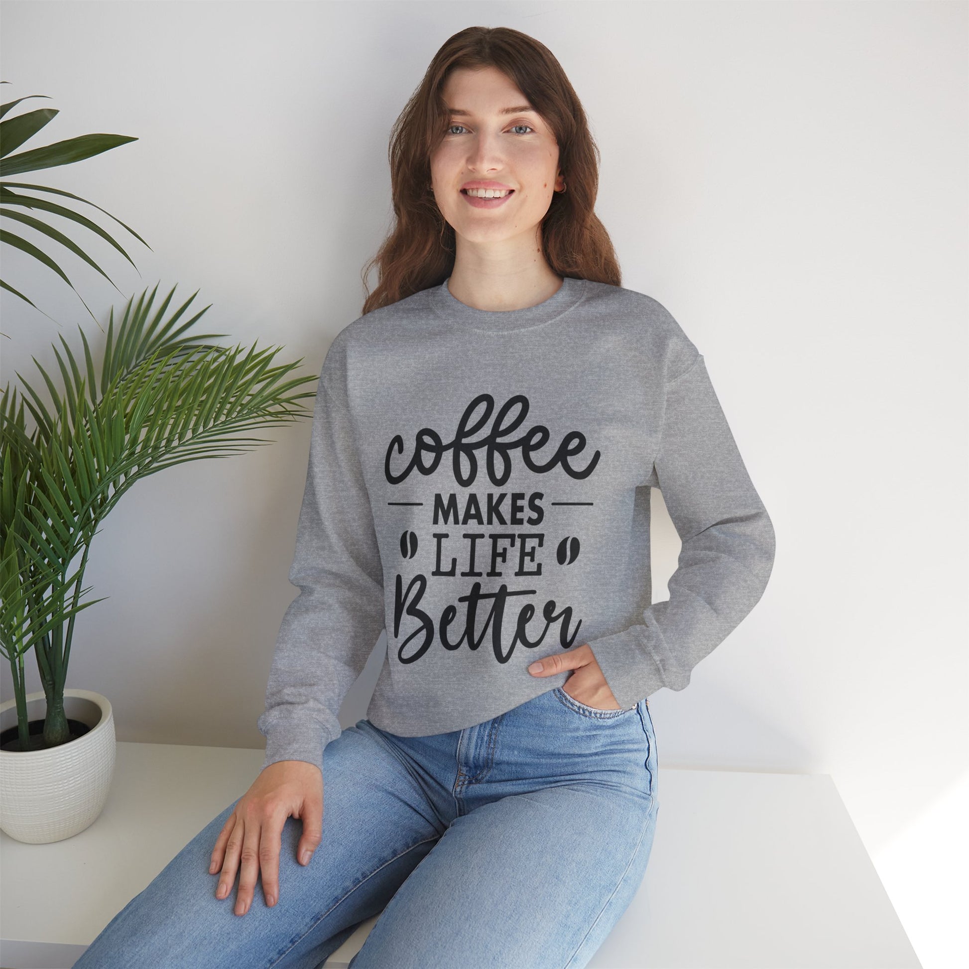 Coffee makes Life Better Sweatshirt, Coffee Lovers Unisex Heavy Blend™ Crewneck Sweatshirt, Sweatshirt for Coffee Lovers