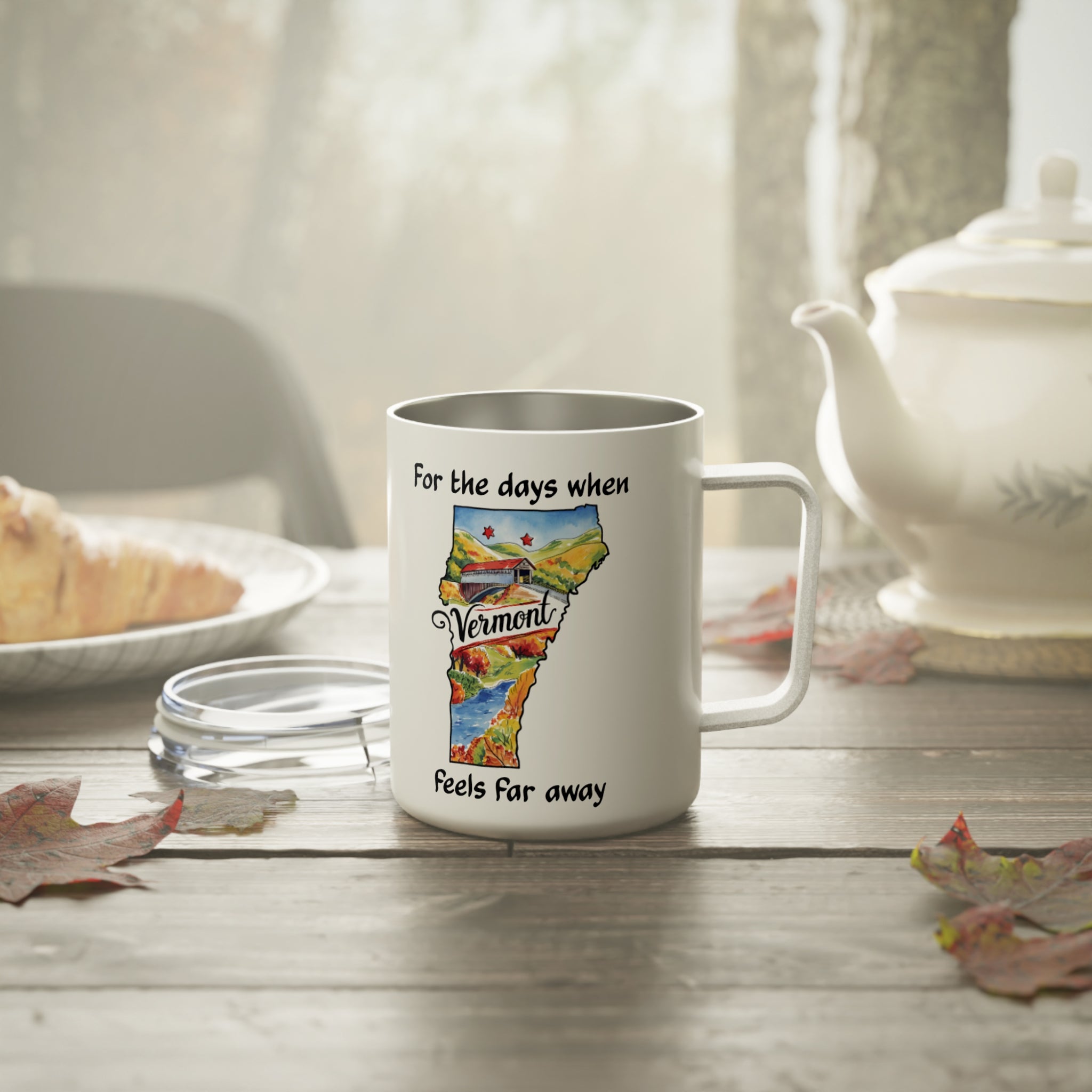Vermont feels far away Insulated Coffee Mug, Missing Vermont Coffee tumbler, Homesick Vermont Mug