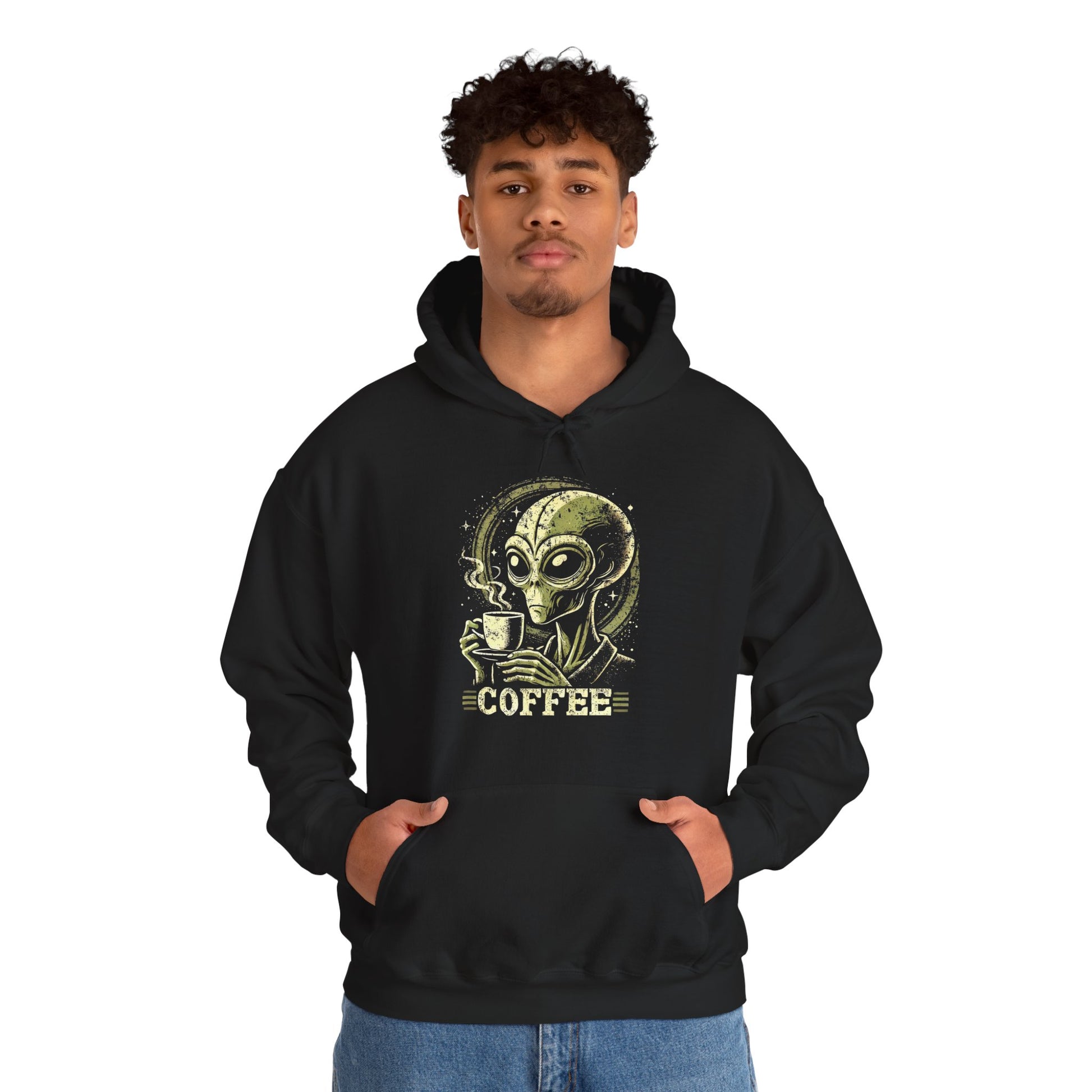 Coffee Alien Unisex Hoodie, Gift for Coffee Lovers, Cute Sci-Fi Apparel
