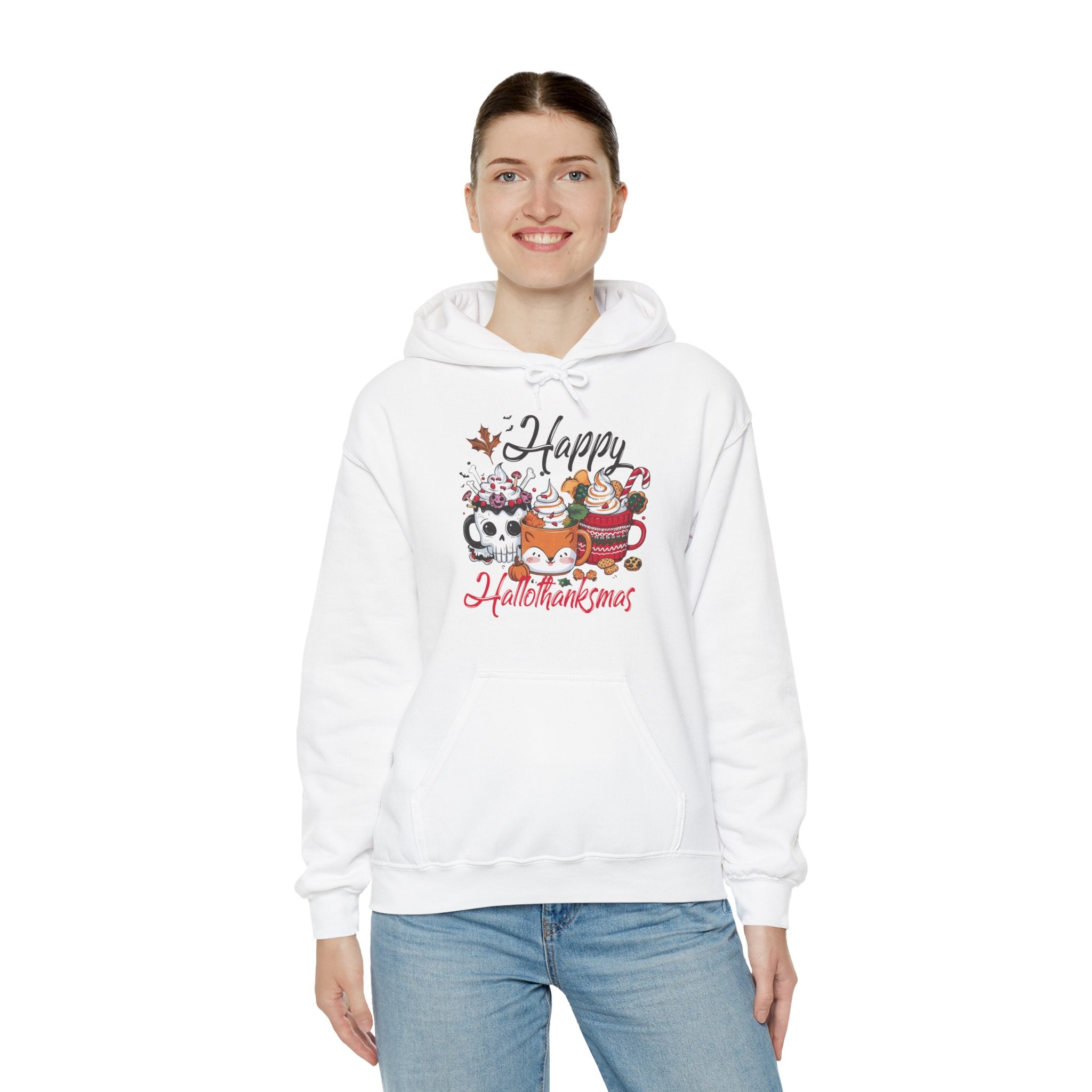 Happy Hallothankmas Unisex Hoodie, Cozy Holiday Sweatshirt, Funny Thanksgiving & Halloween Gift, Festive Apparel, Fall Fashion