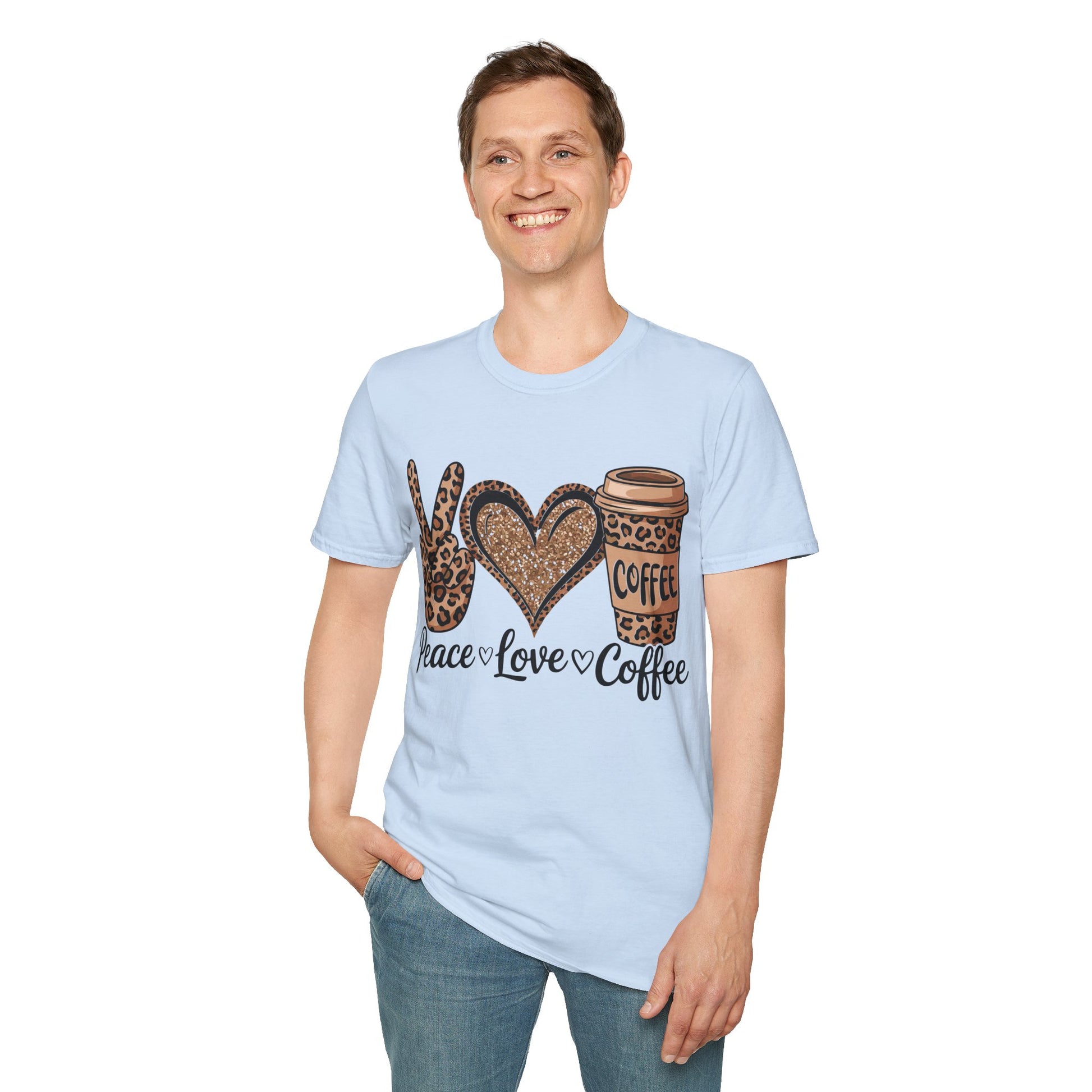 Peace Love Coffee Graphic T-Shirt, Trendy Casual Tee, Perfect Gift for Coffee Lovers