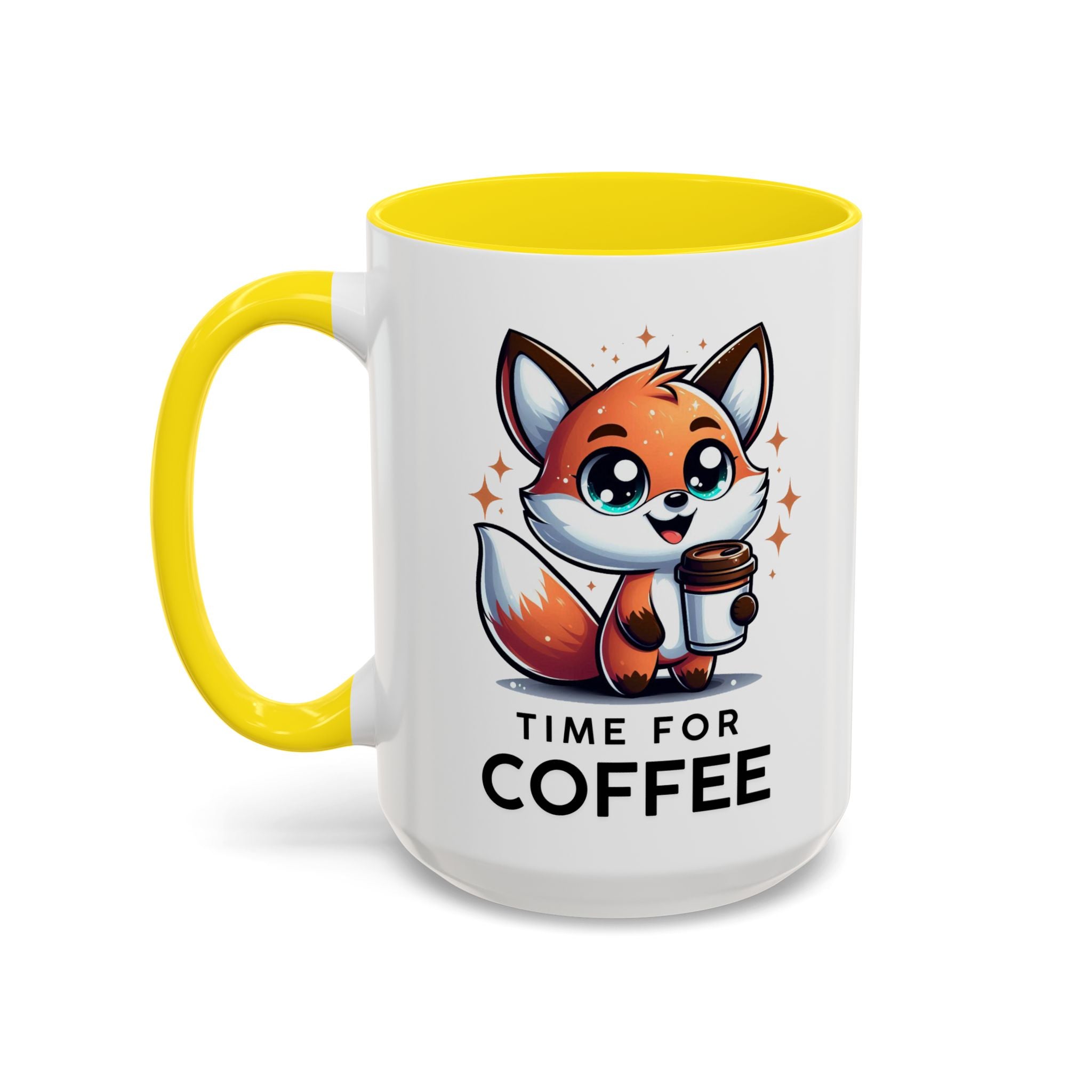 Cute Fox Coffee Mug - Time for Coffee, Animal Lover Gift, Fun Kitchenware, Personalize for Birthdays, Office Decor