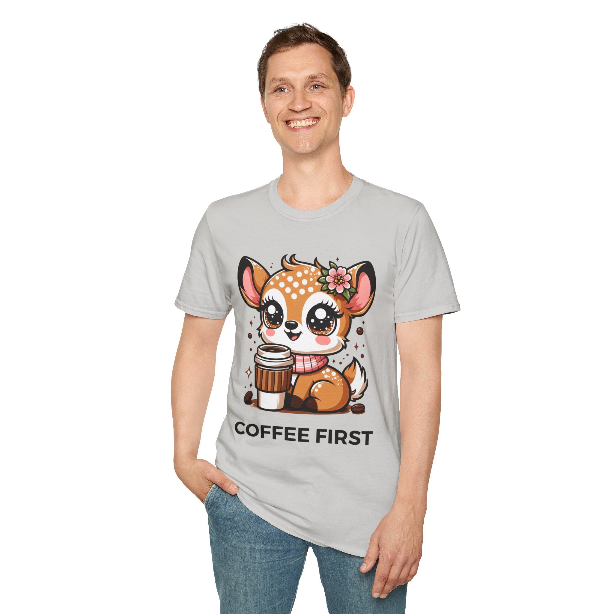 Coffee First Cute Baby Deer Unisex Softstyle T-Shirt