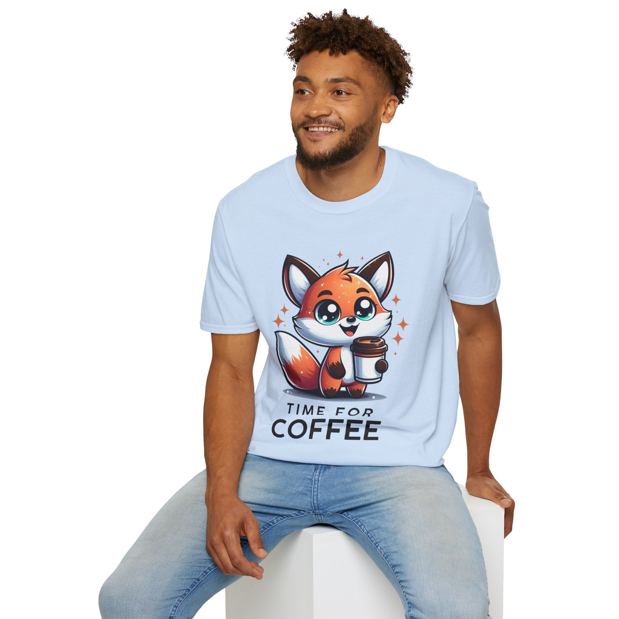 Time For Coffee Cute Fox Unisex Softstyle T-Shirt